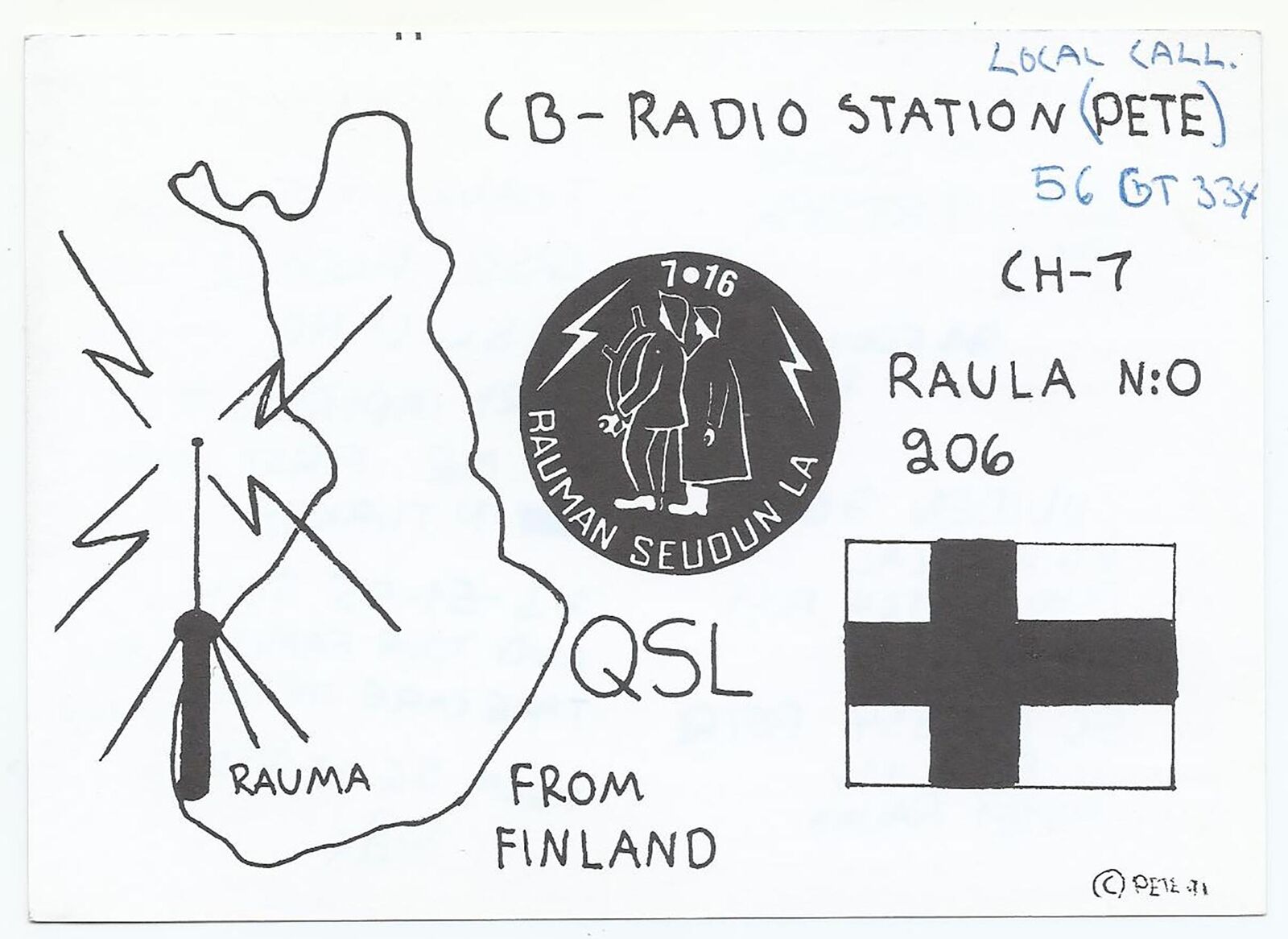 Rauma Finland QSL Card, 56 GT 334, 1990s