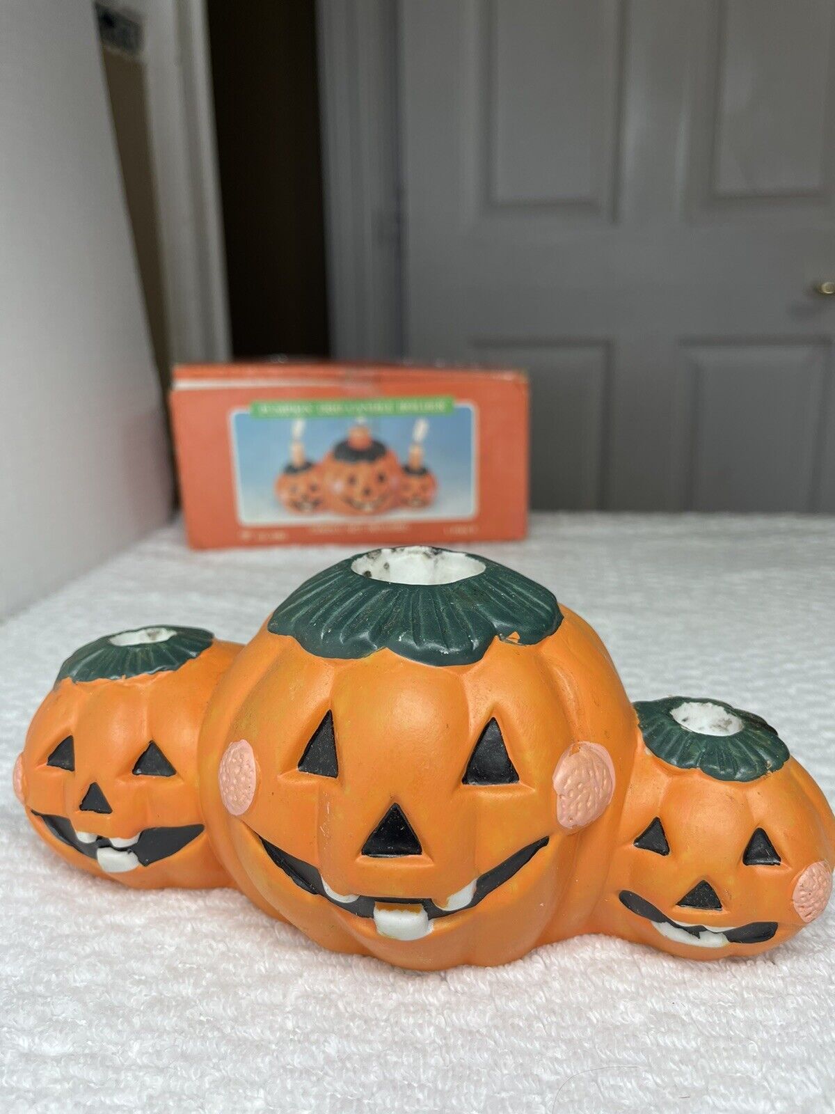 Vintage Halloween Pumpkin Trio Candle Holder 1995 Trippies
