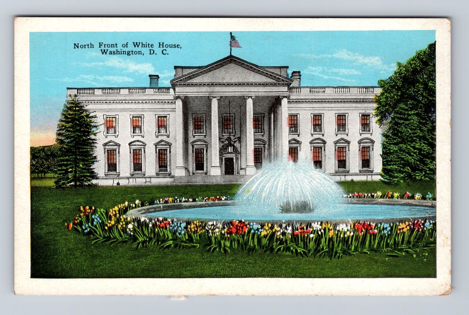 Washington DC, North Front of White House, Fountain, Antique Vintage Postcard