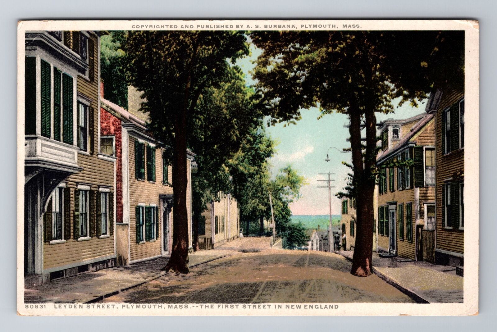 Plymouth MA-Massachusetts, Leyden Street, Advertising, Vintage Souvenir Postcard