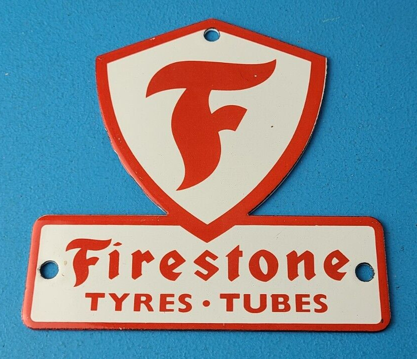 Vintage Firestone Tires Sign - Auto Tyres Tubes Service Gas Pump Porcelain Sign