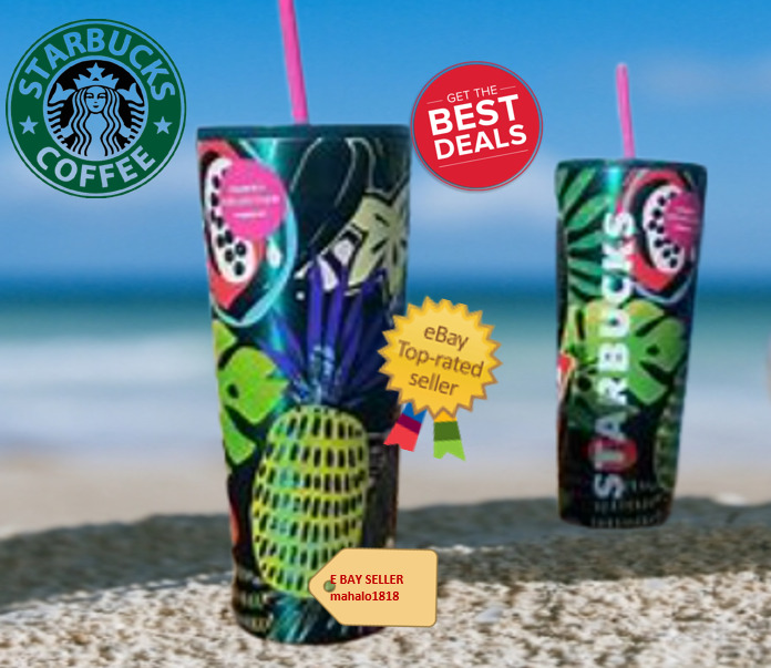 🌺 Starbucks Hawaii Palm Leaf Tropical Stainless 24oz Tumbler New BEST DEAL