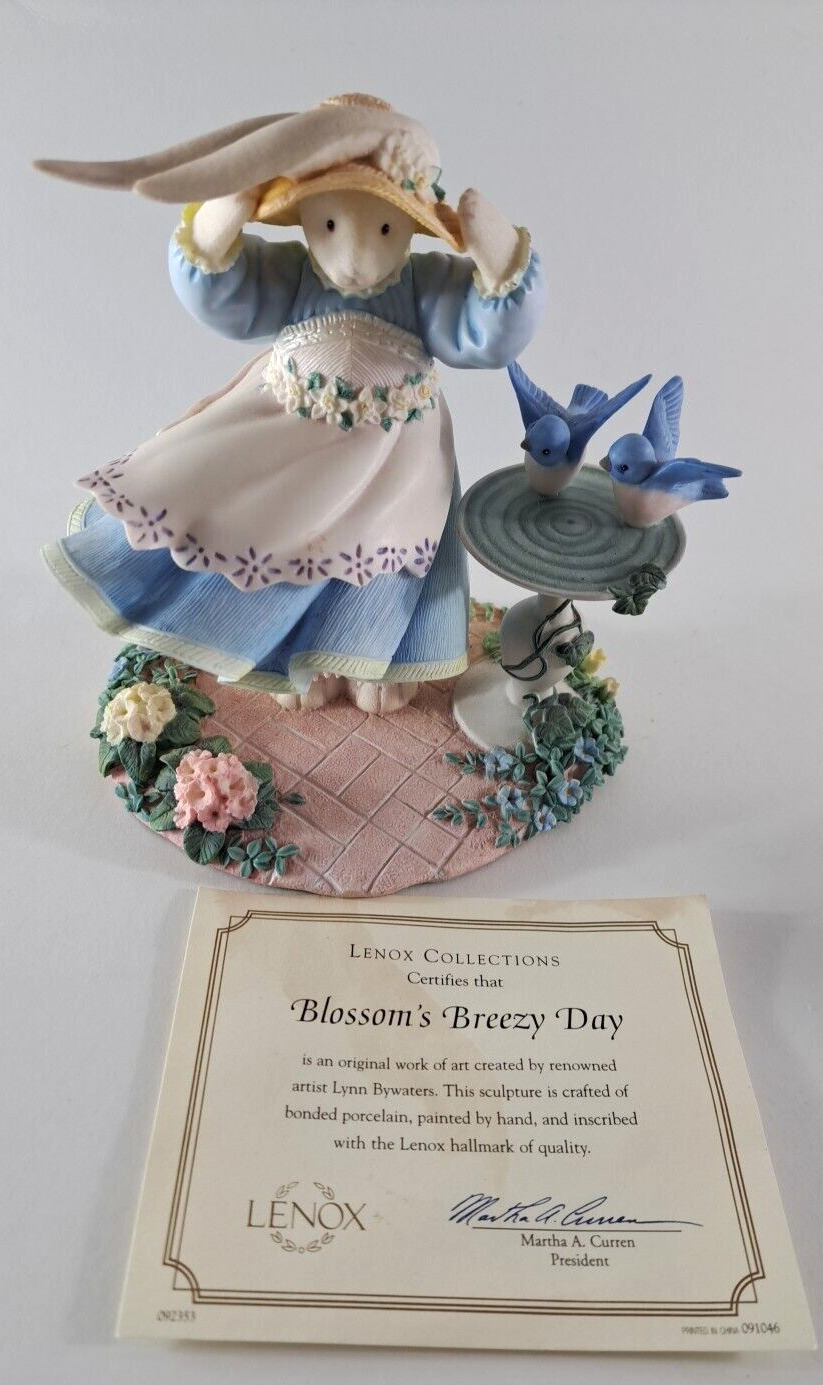 Lenox Blossoms Breezy Day Bunny Rabbit Figure Porcelain Bluebirds W COA 7x6