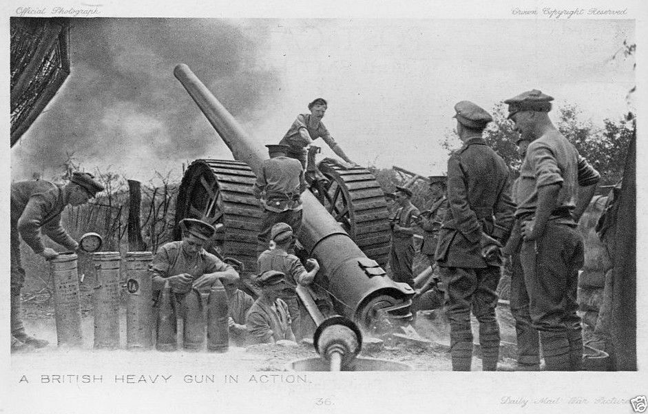 British Heavy Artillery Cannon Gun Firing 1914 to 1918 8x10 World War I Photo