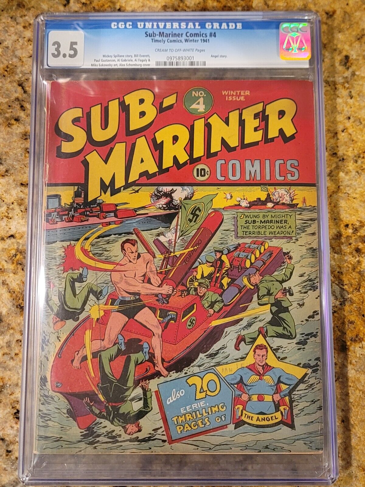 1941 Timely Marvel Comics Sub-Mariner Comics 4 CGC 3.5. USA vs Nazi WW2 Cover