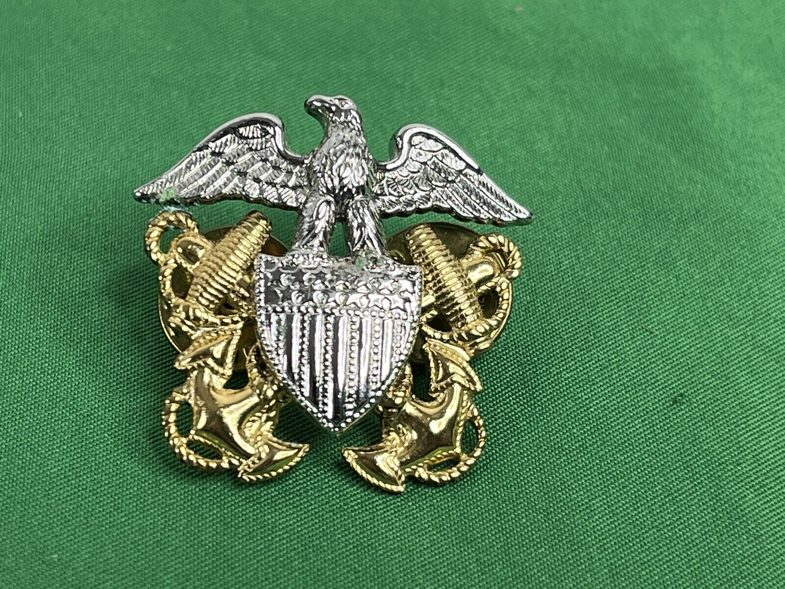 US Navy Pin Badge 1/20 Silver 10k Gold Filled Vintage Eagle Shield Anchor H-24-N