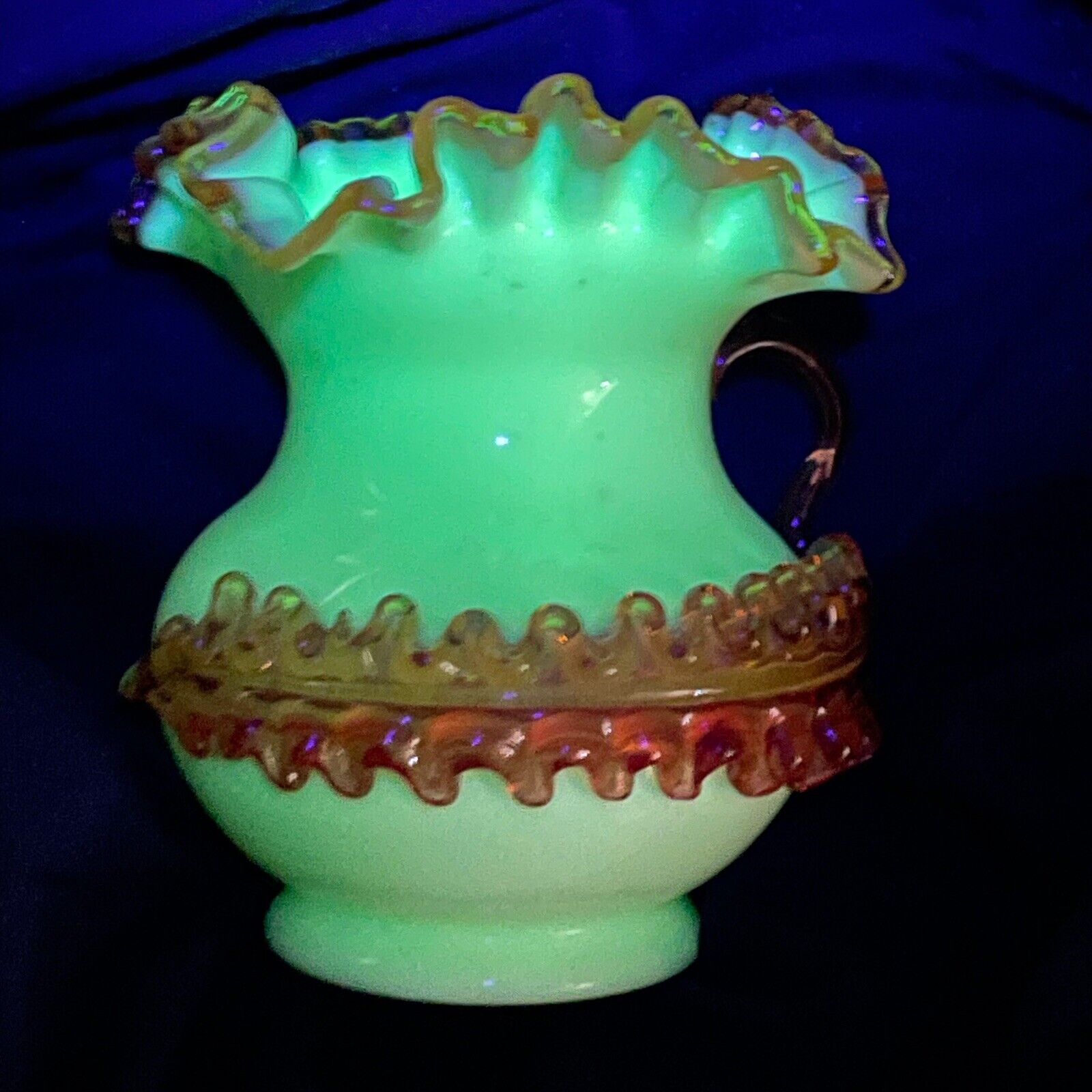 Antique Uranium Glass Vase Applied Design Victorian White Amber Boulton & Mills