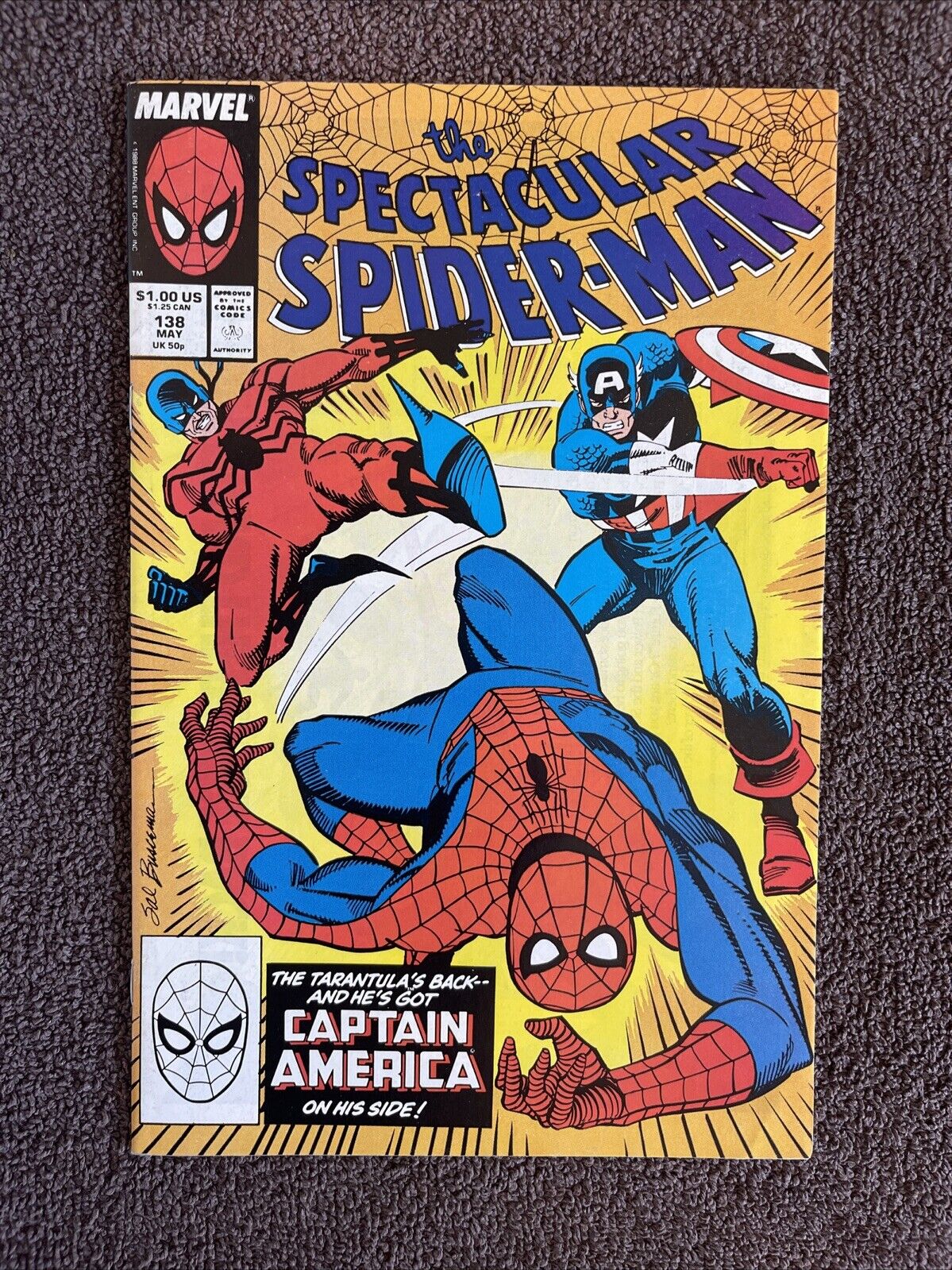 Spectacular SPIDER-MAN #138 (Marvel, 1988) Tarantula, Tombstone & Cap America