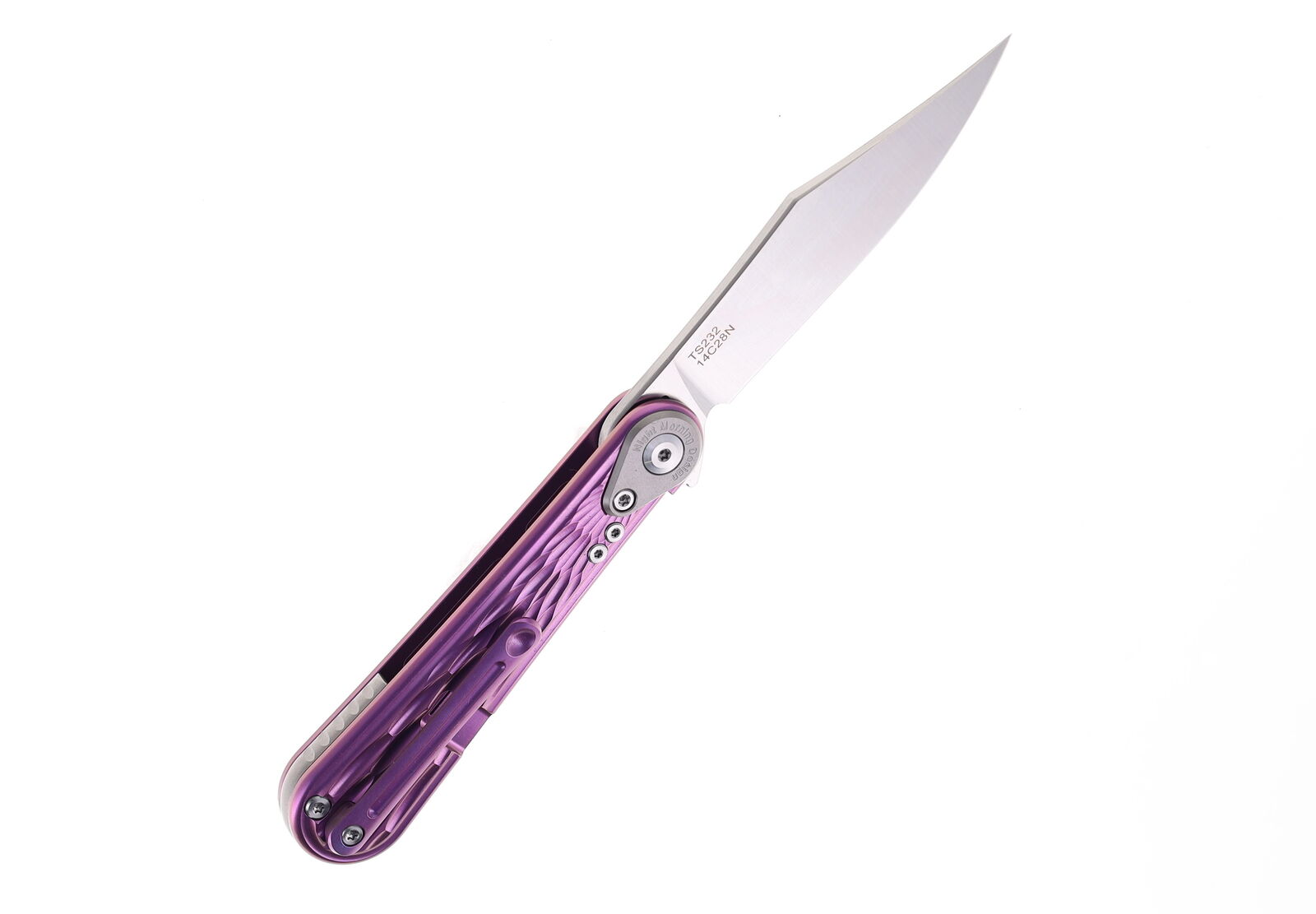 TwoSun Flipper Folding Knife Purple Ti Handle 14C28N Clip Point TS232-Purple