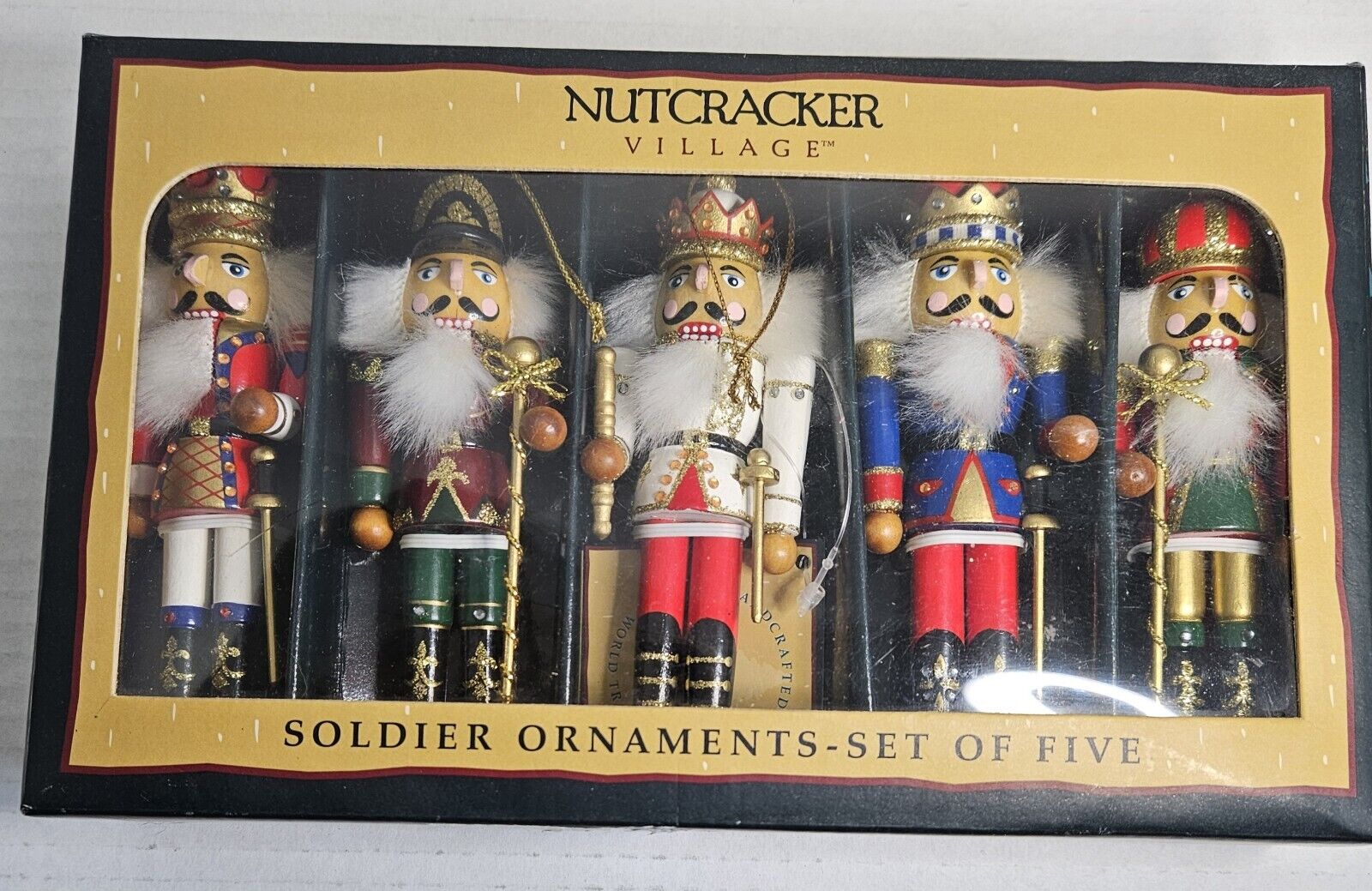 NUTCRACKER VILLAGE HANDCRAFTED CHRISTMAS  SOLDIER ORNAMENTS SET OF FIVE
