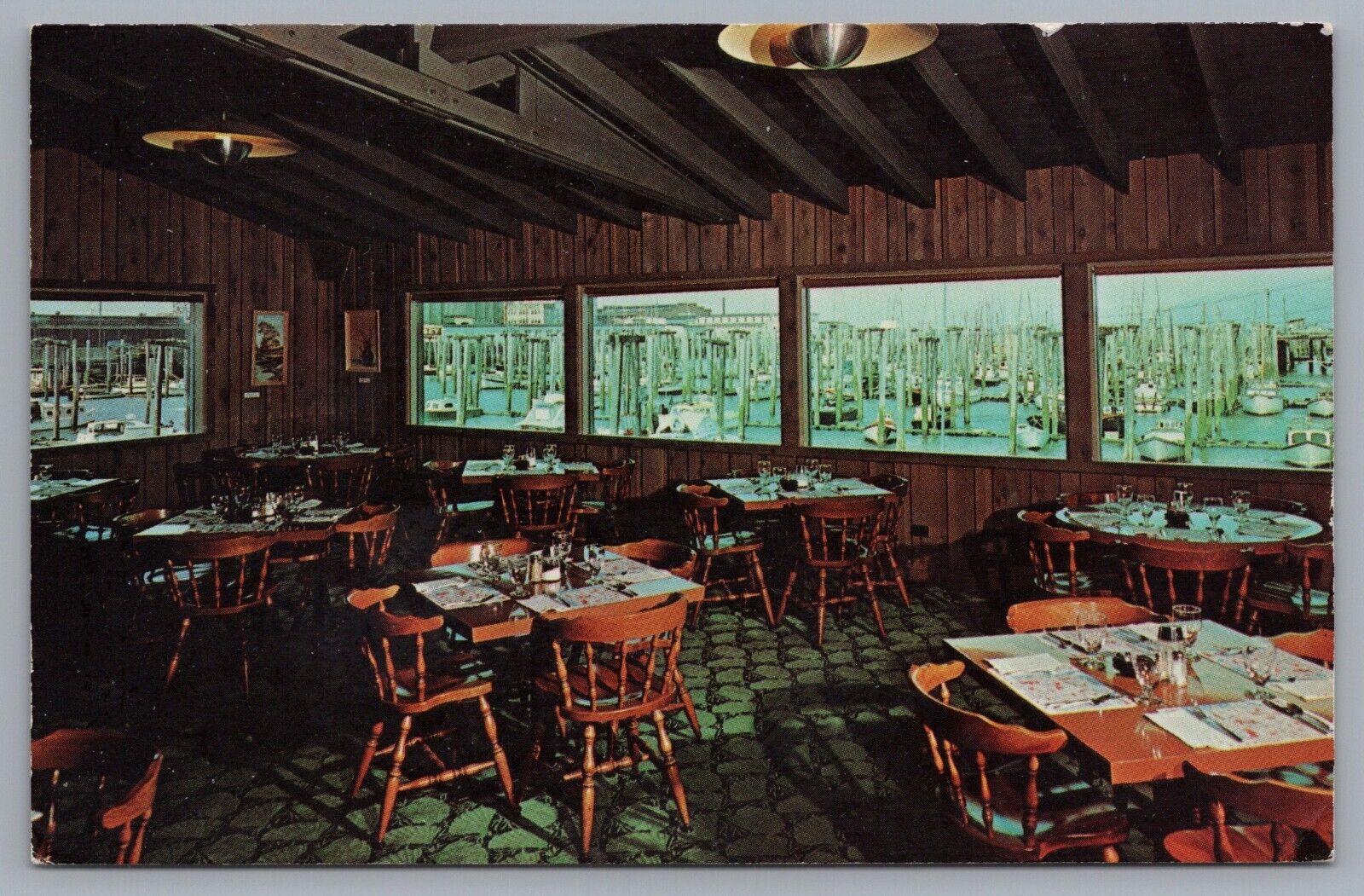 Sea-Fare Restaurant Interior Astoria Oregon Overlooking Fishermans Dock Postcard