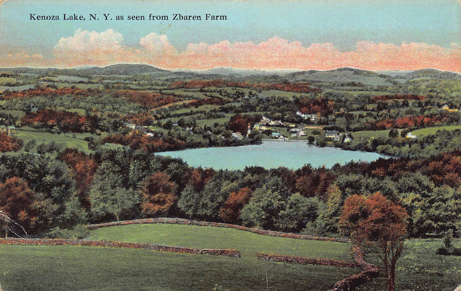 Zbaren Farm Kenoza Lake New York postcard birdseye aerial view vintage antique