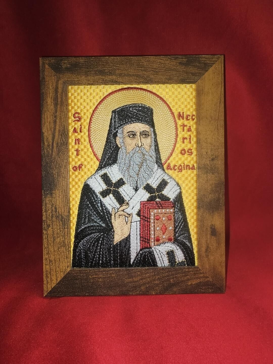 5x7 Embroidered Saint Nectarios of Aegina Byzantine Orthodox Christian Icon