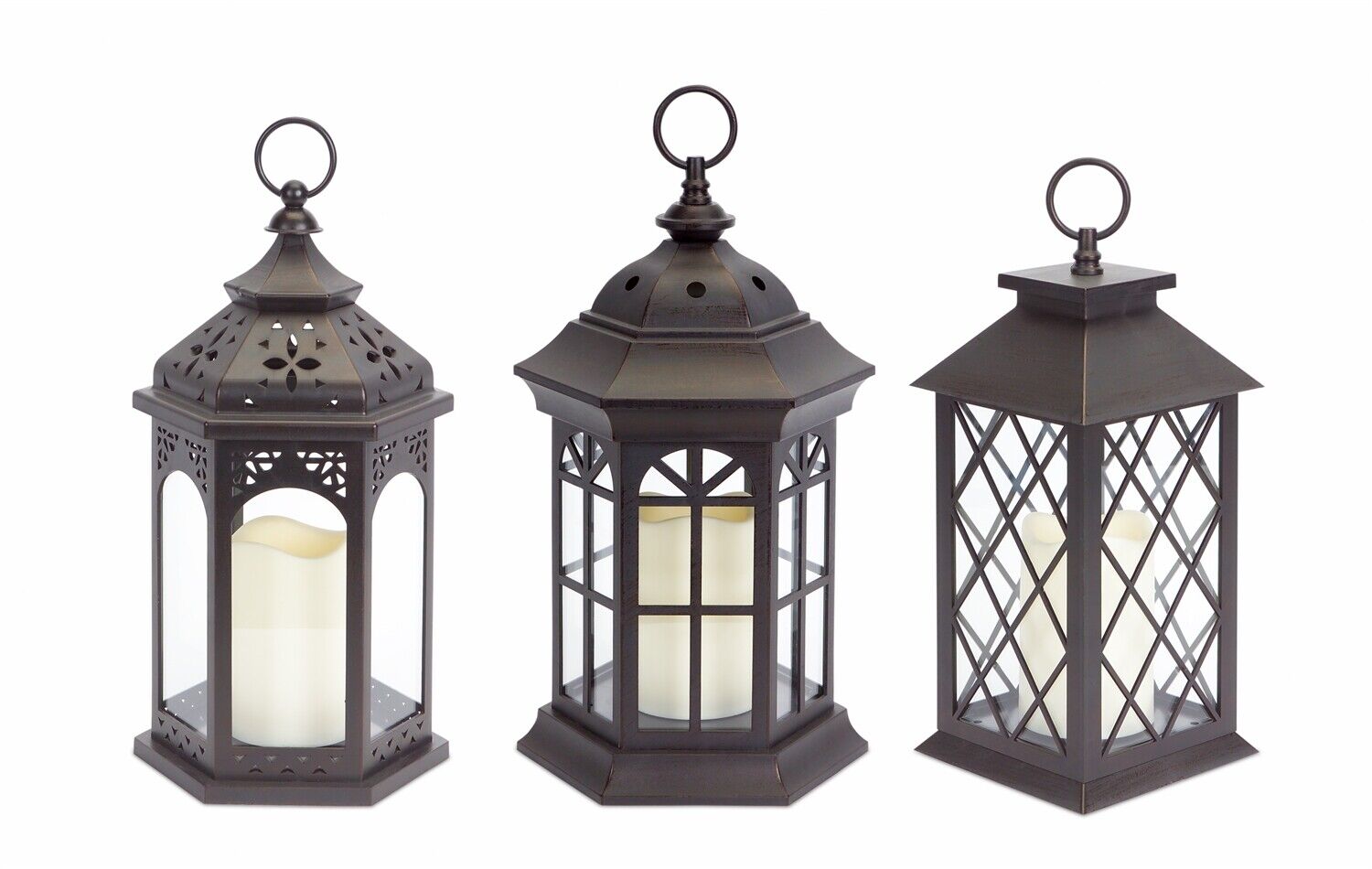 Melrose Assorted Lanterns with LED Candle (Set of 3)
