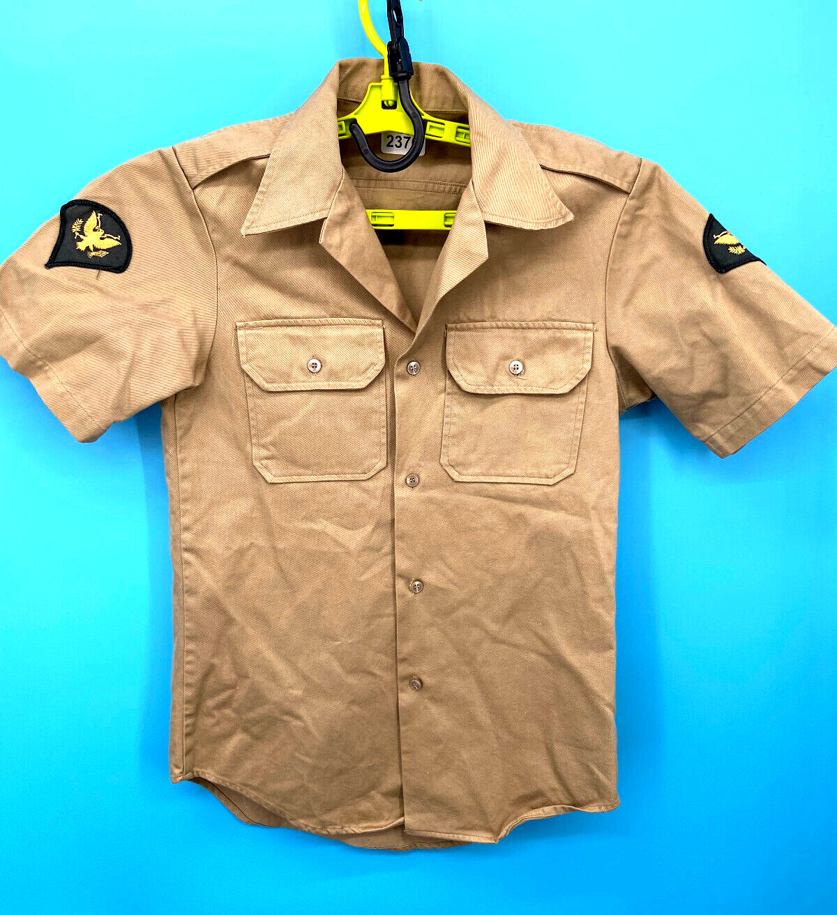 Vintage US Army Shirt Mens S Brown Button Down SHort Sleeve Fatigue Vietnam Era