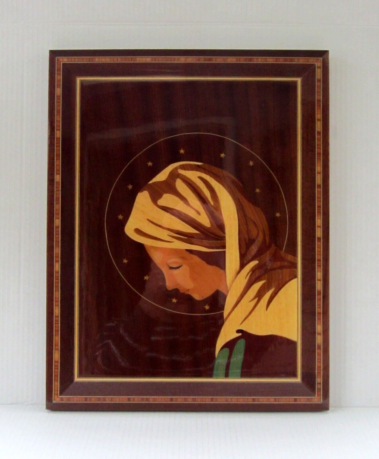 VTG Gabriella Sorrento LRG Virgin Mary Madonna Marquetry/Wood Inlay Wall Hanging