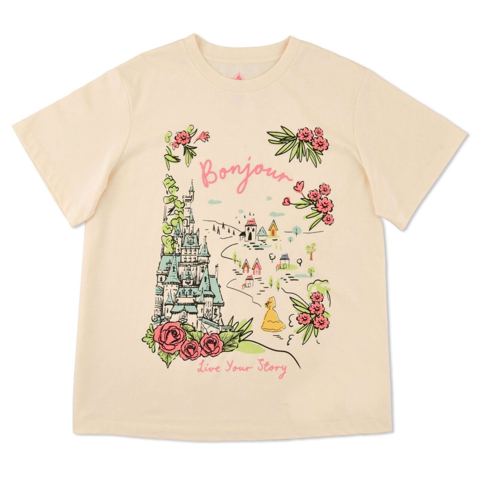 Japan Tokyo Disney Store Belle Short Sleeve T-Shirt White L Princess Beauty