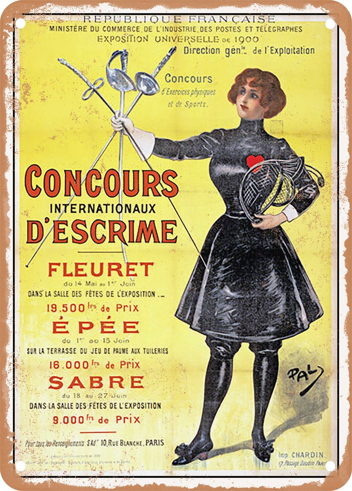 METAL SIGN - 1900 French Republic International fencing competition, foil
