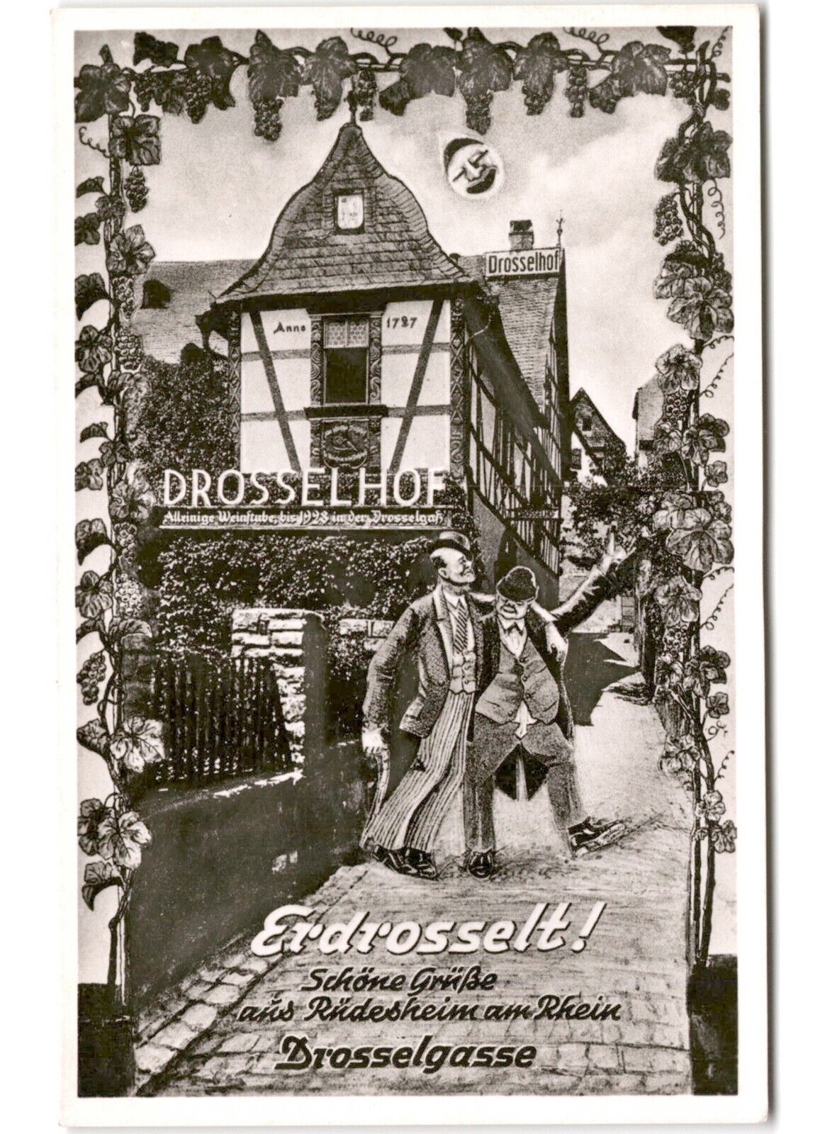 Weinhaus Drosselhof Ruedesheim am Rhein, Hesse Germany Vintage German Postcard
