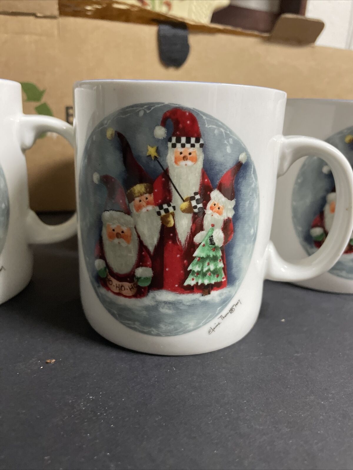 1997 Elaine Thompson Christmas Santa Mugs Cups Set of 4 Victorian VTG Gift