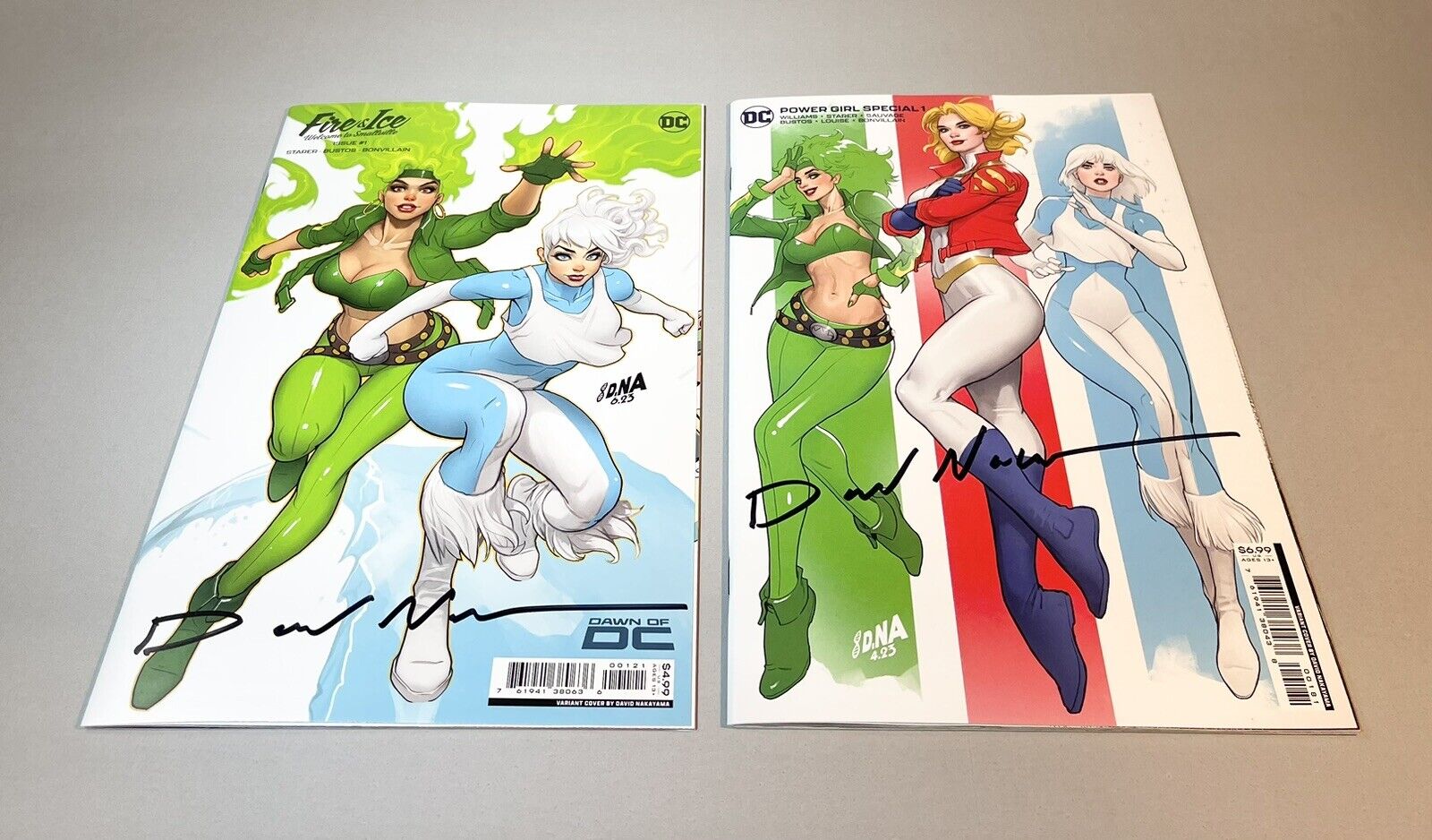 Beautiful Signed David Nakayama Covers Fire And Ice + Power Girl Special #1’s.