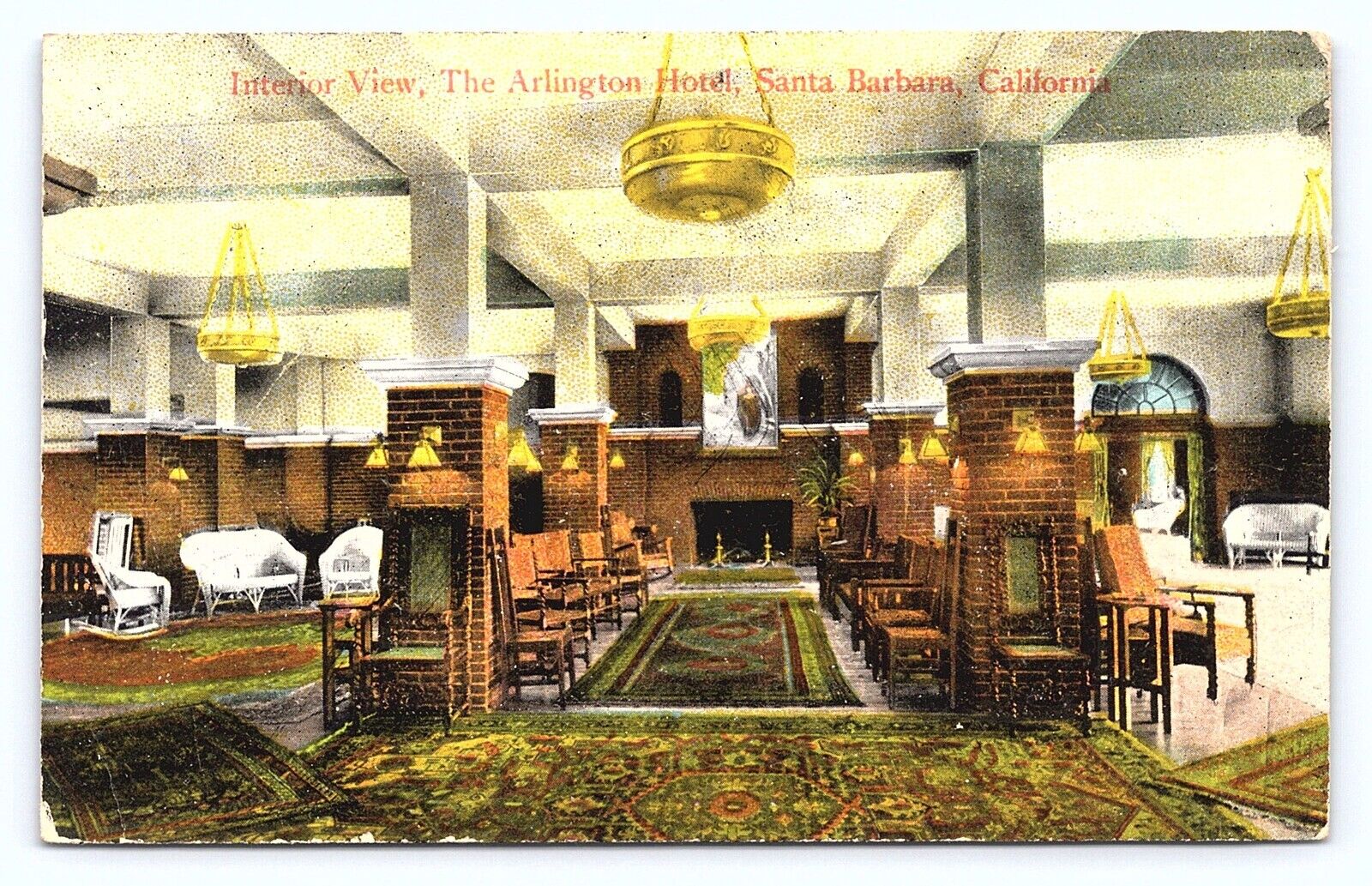 1910s Interior View Arlington Hotel Lobby Santa Barbara CA Antique Postcard C29