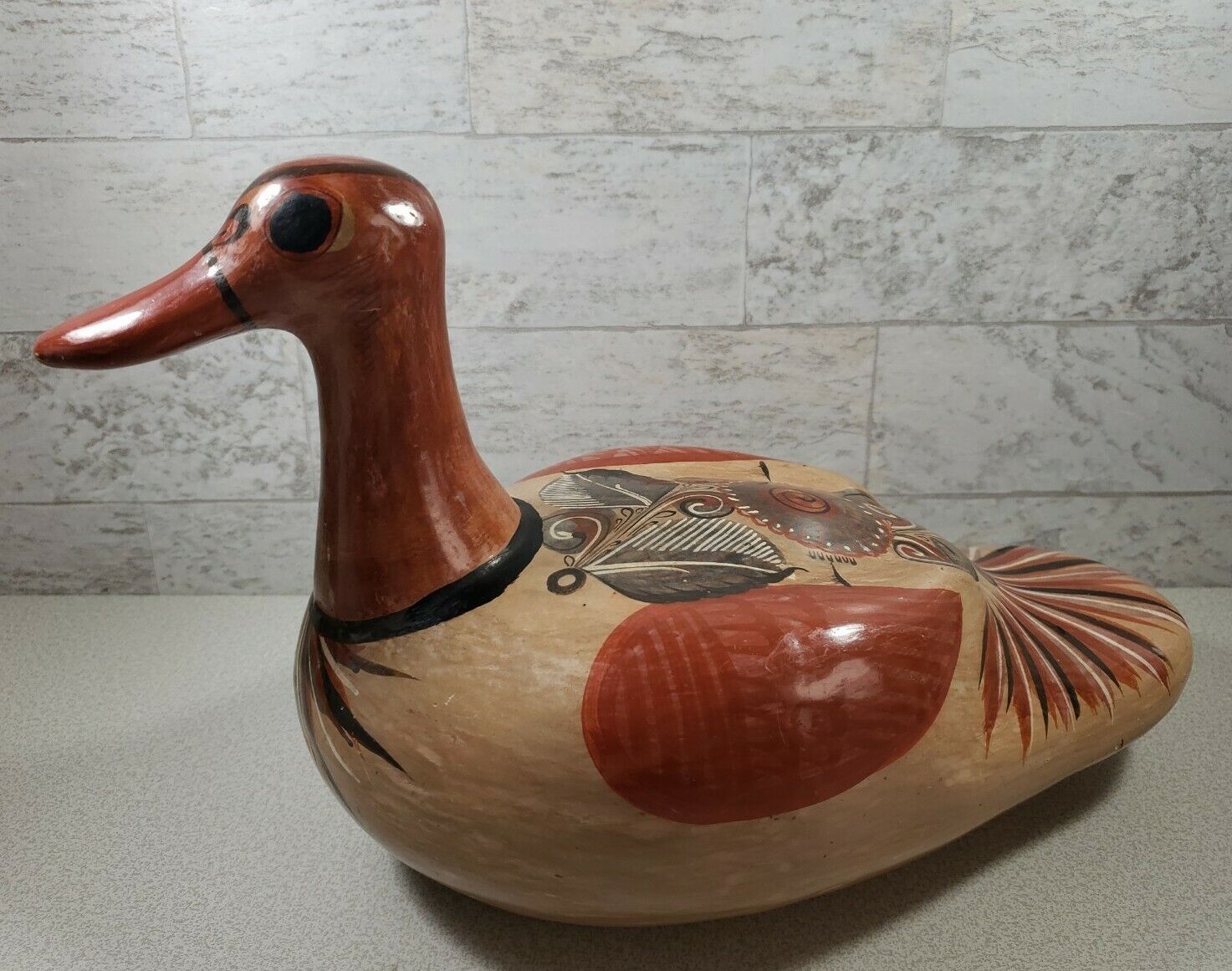 VTG Large Mexican Folk Art Pottery Tonala Duck Bird 14\