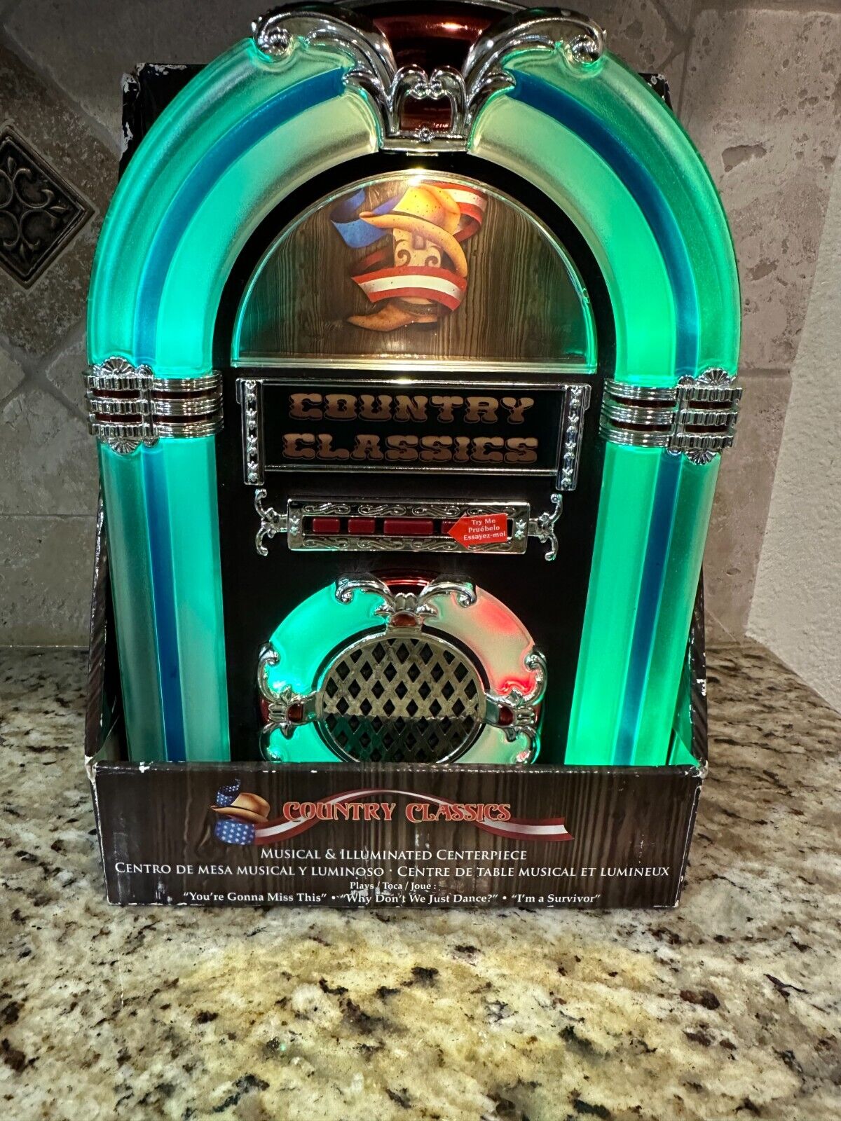Country Classics Tabletop Jukebox Illuminated Musical 3 Songs Battery Operated