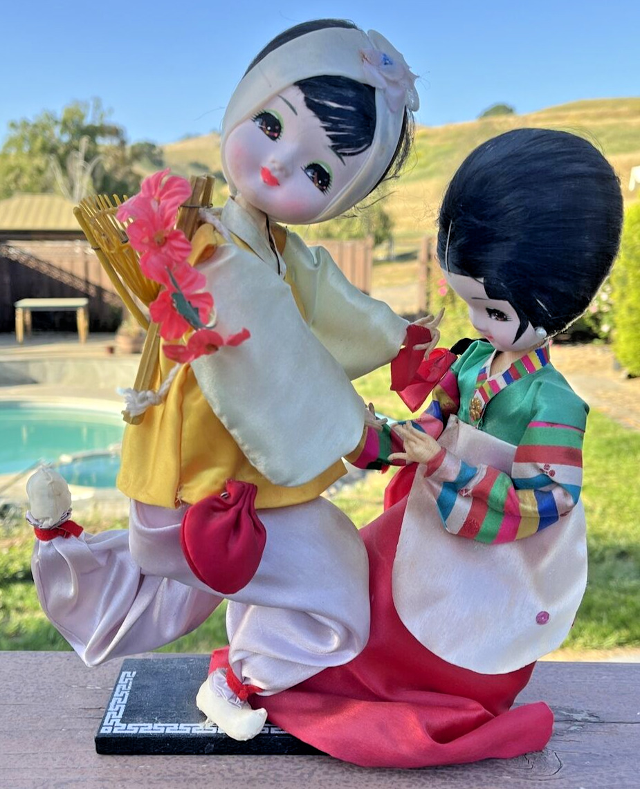 Korean Native Dolls in Traditional Clothes Made in Korea Imported Vtg Colorful