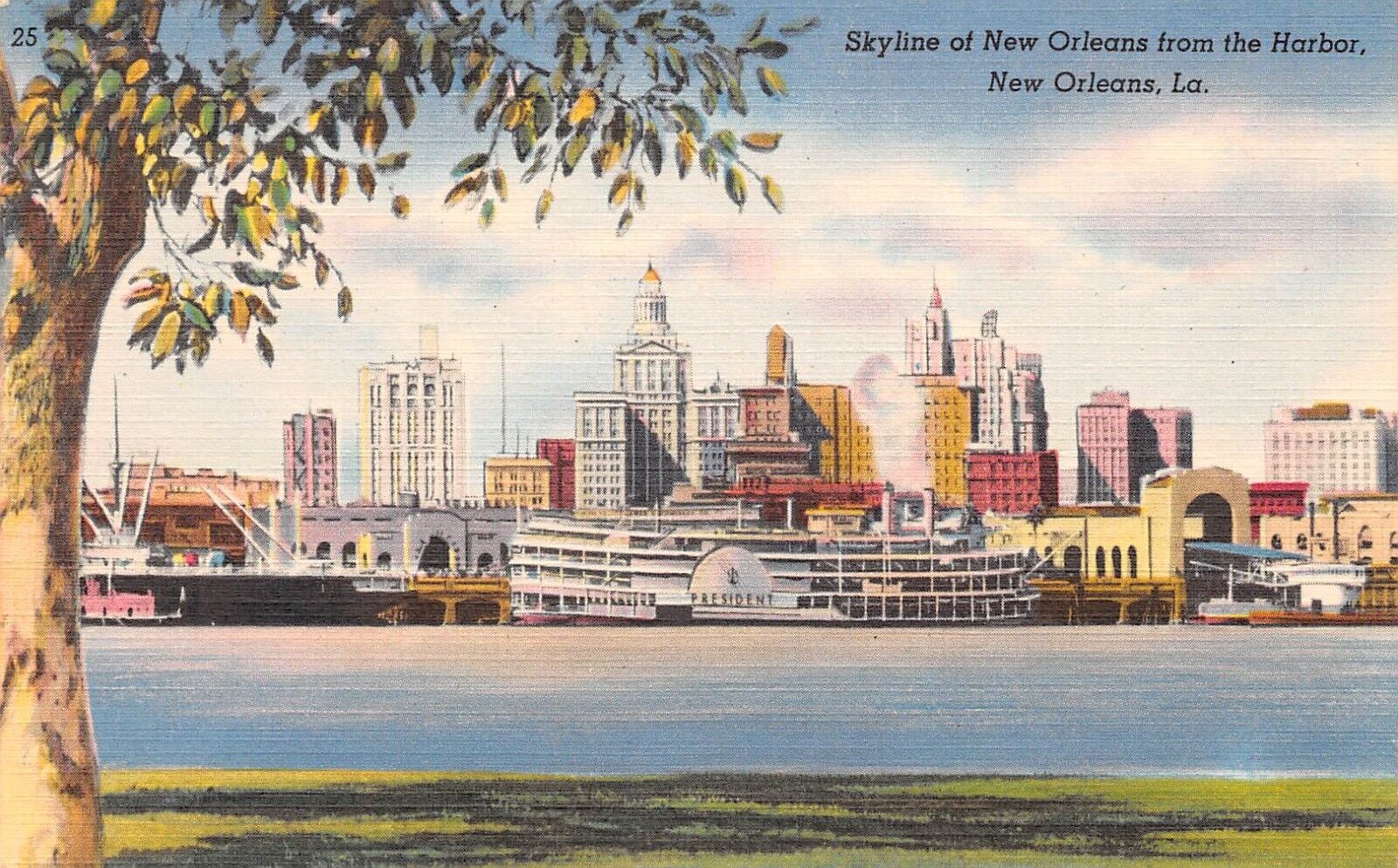 SKYLINE VIEW New Orleans Louisiana Linen Postcard