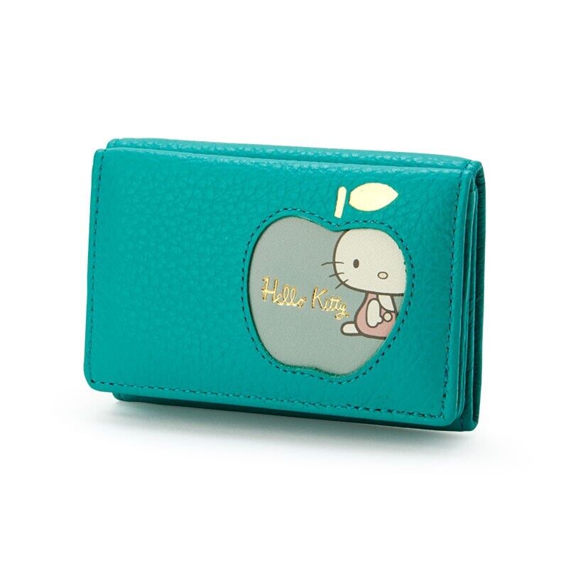 Hello Kitty real Leather Trifold Wallet Fresh GREEN Sanrio Gift Kawaii NEW