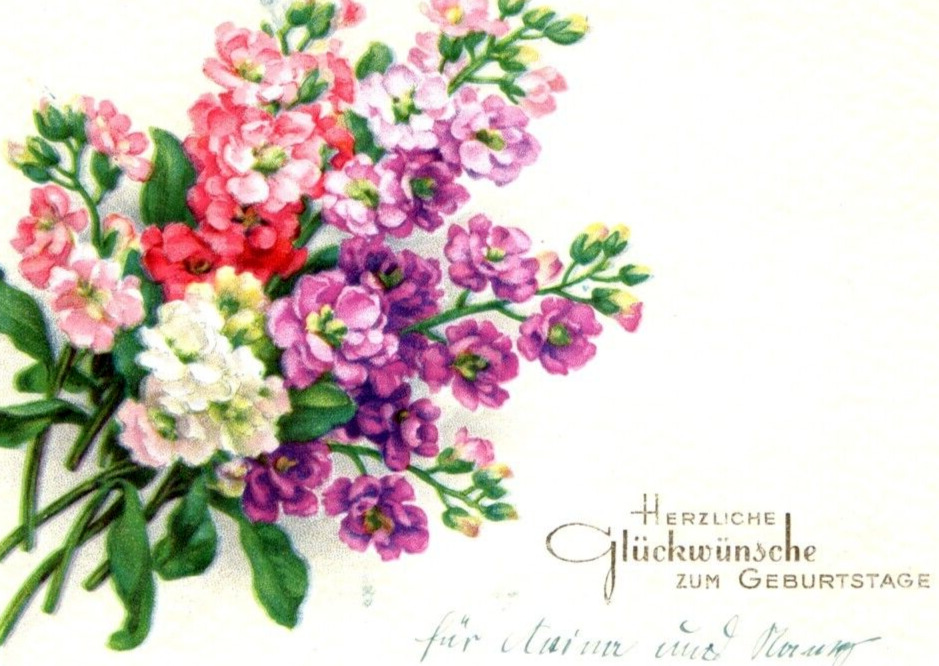 c. 1950s German Birthday Card Lovely Flowers B26