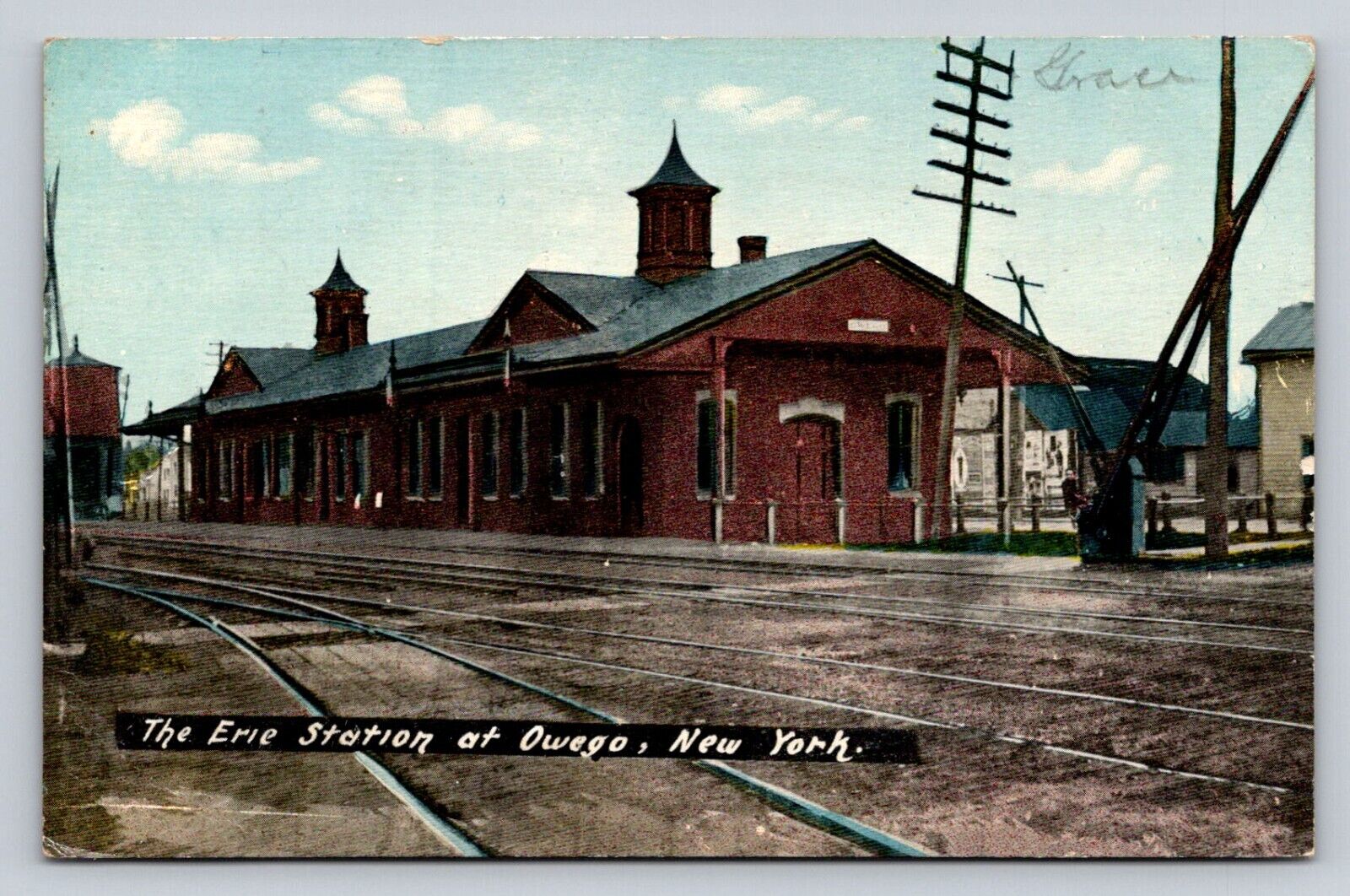 c1910 Erie Railroad Station Owego New York P90A