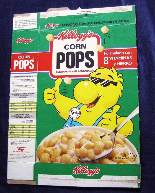 Kellogg’s Corn Pops Burbujas De Maiz Azucaradas Vintage Cereal Box From Mexico