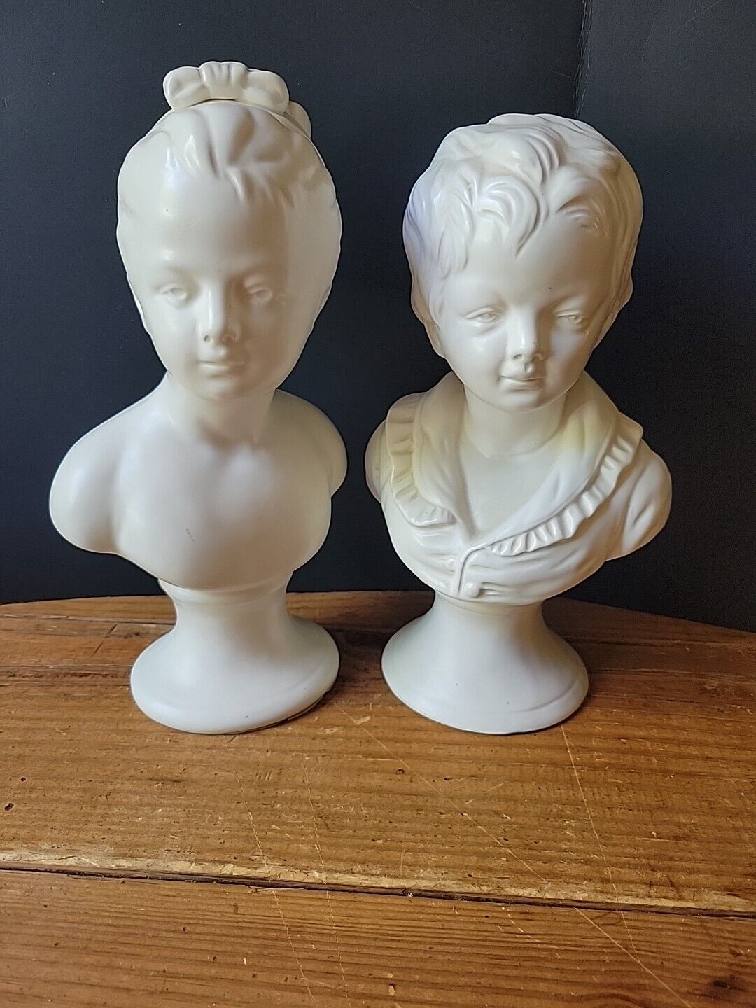 PAIR Of Napcoware- Japan Young Woman Lady & Boy Child White Ceramic Bust 1960\'s