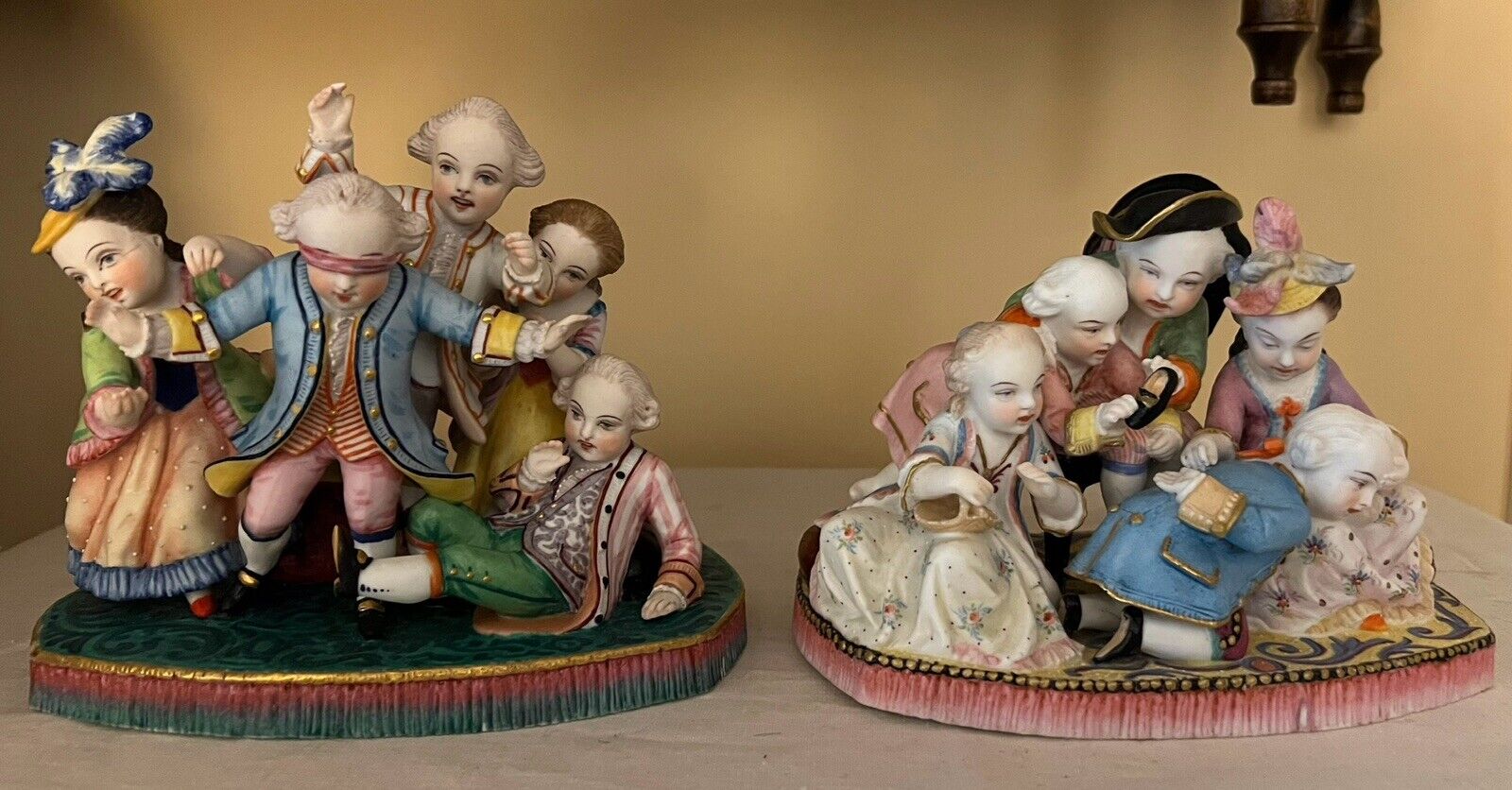 Antique French Jean Gille Pair Of Bisque Figurines Of Playing Children Rare