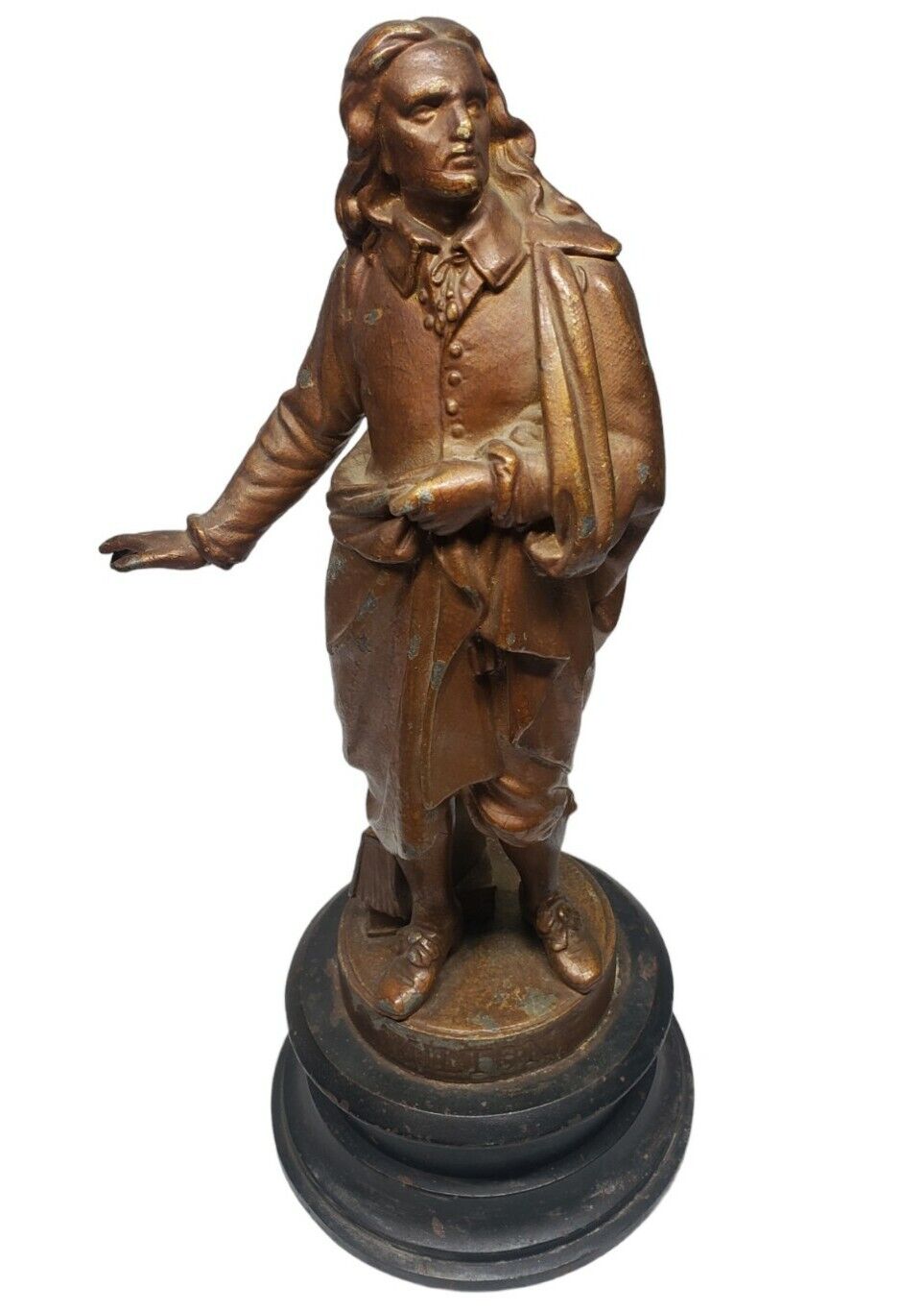 Antique Bronzed Spelter Statue of Poet John Milton On Stand 15\