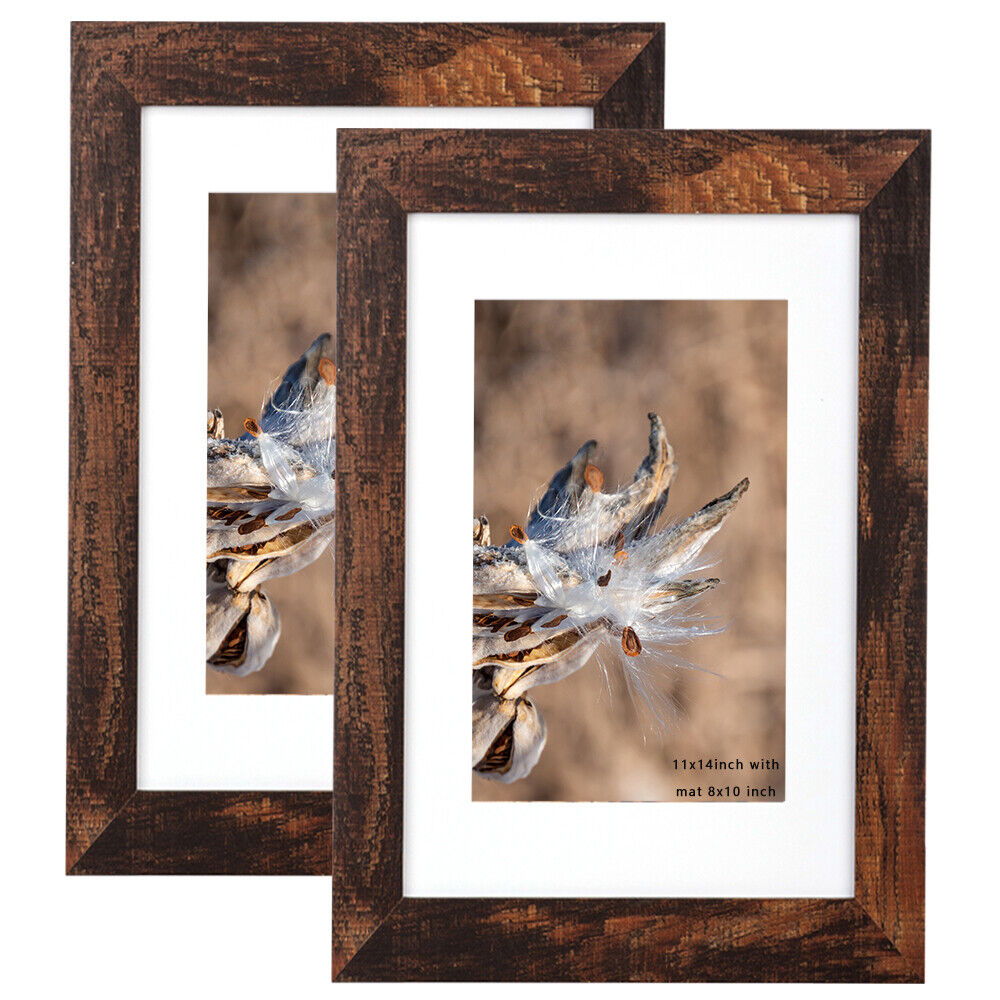 2Pack 11x14 Wood Picture Frame with Mat 8x10 Photo Frame with Real Glass Wall