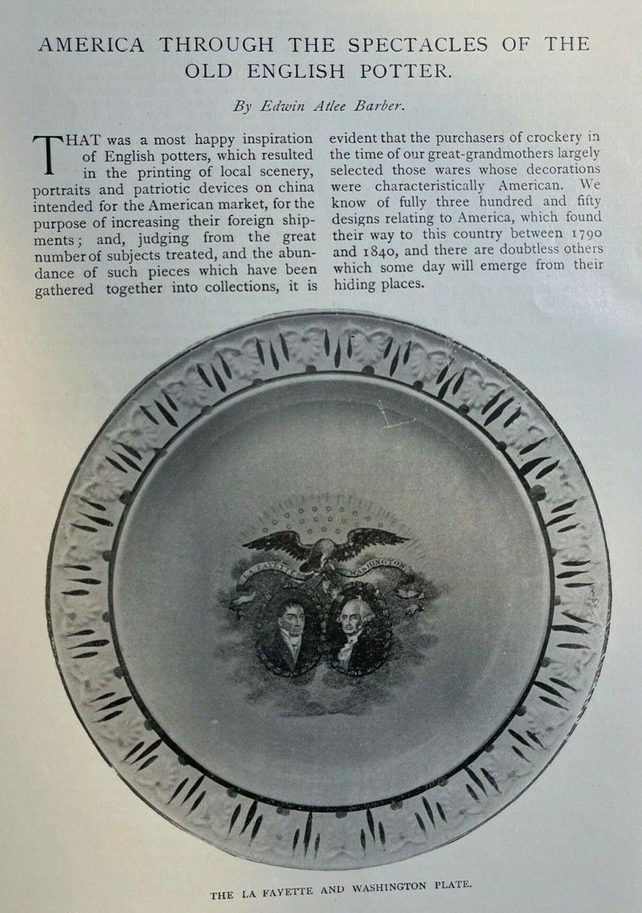 1894 American History in Pottery La Fayette & Washington Plate Harrison Plate