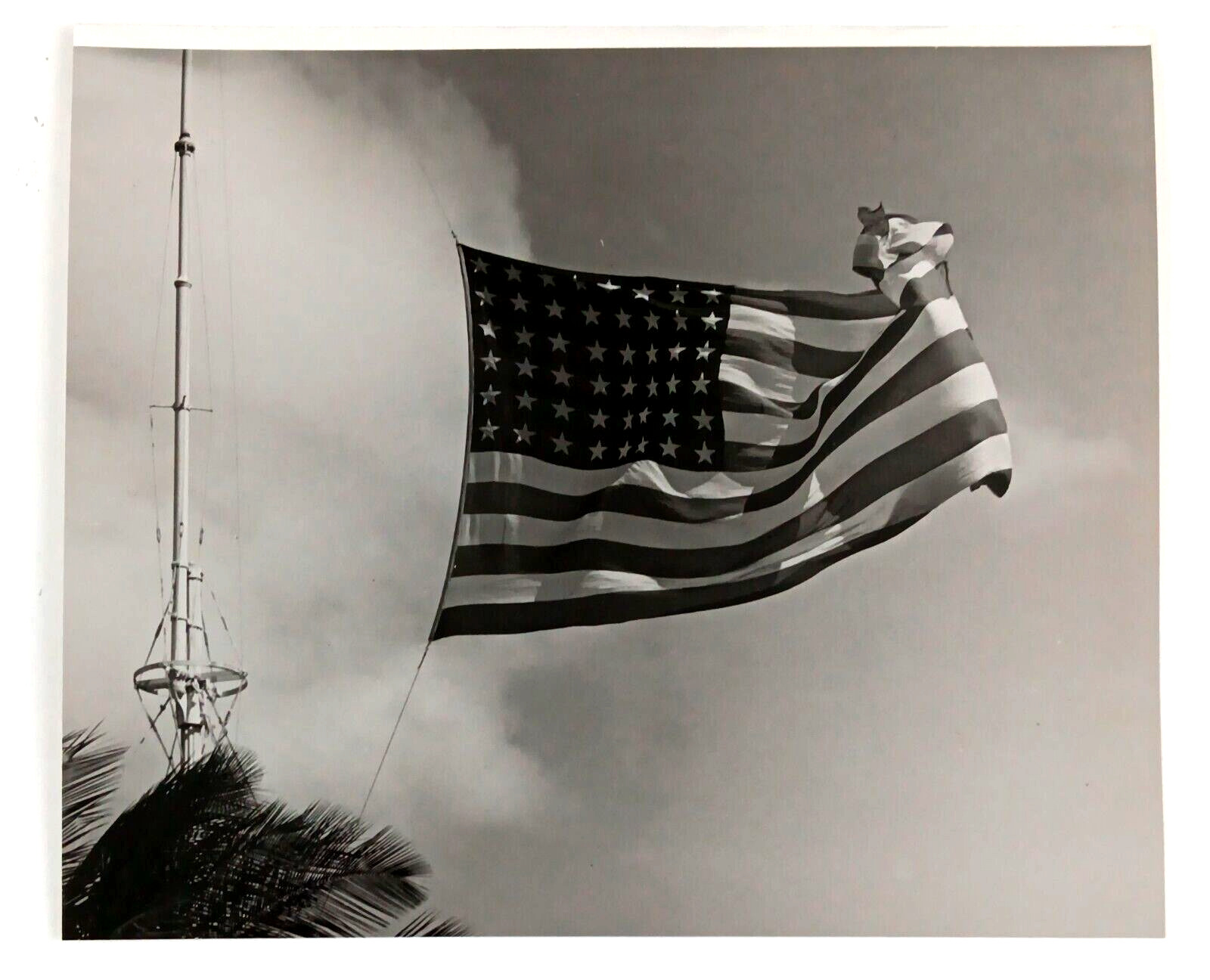 1941 US American Flag Blowing in Tropical Wind Old Glory Vintage Press Photo