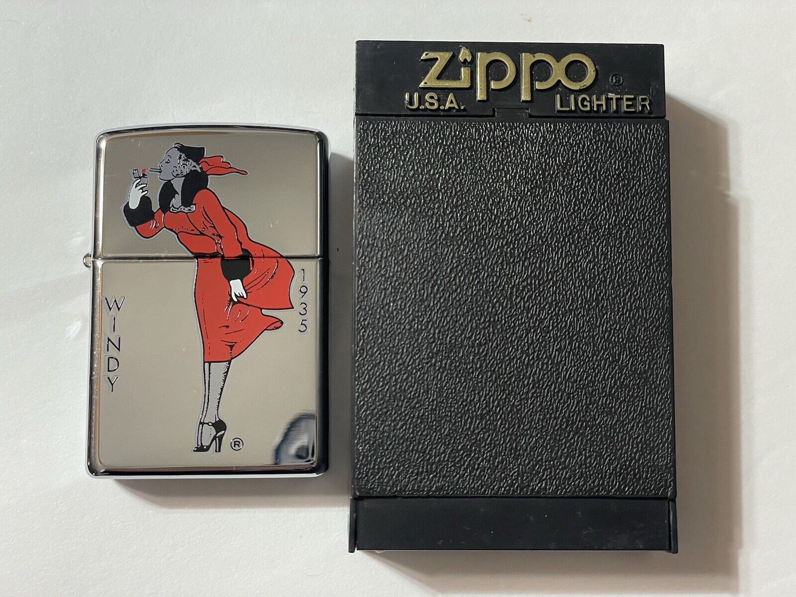RARE NOS Unfired Vintage Zippo 1998 Windy Girl Red Dress 1935 Lighter