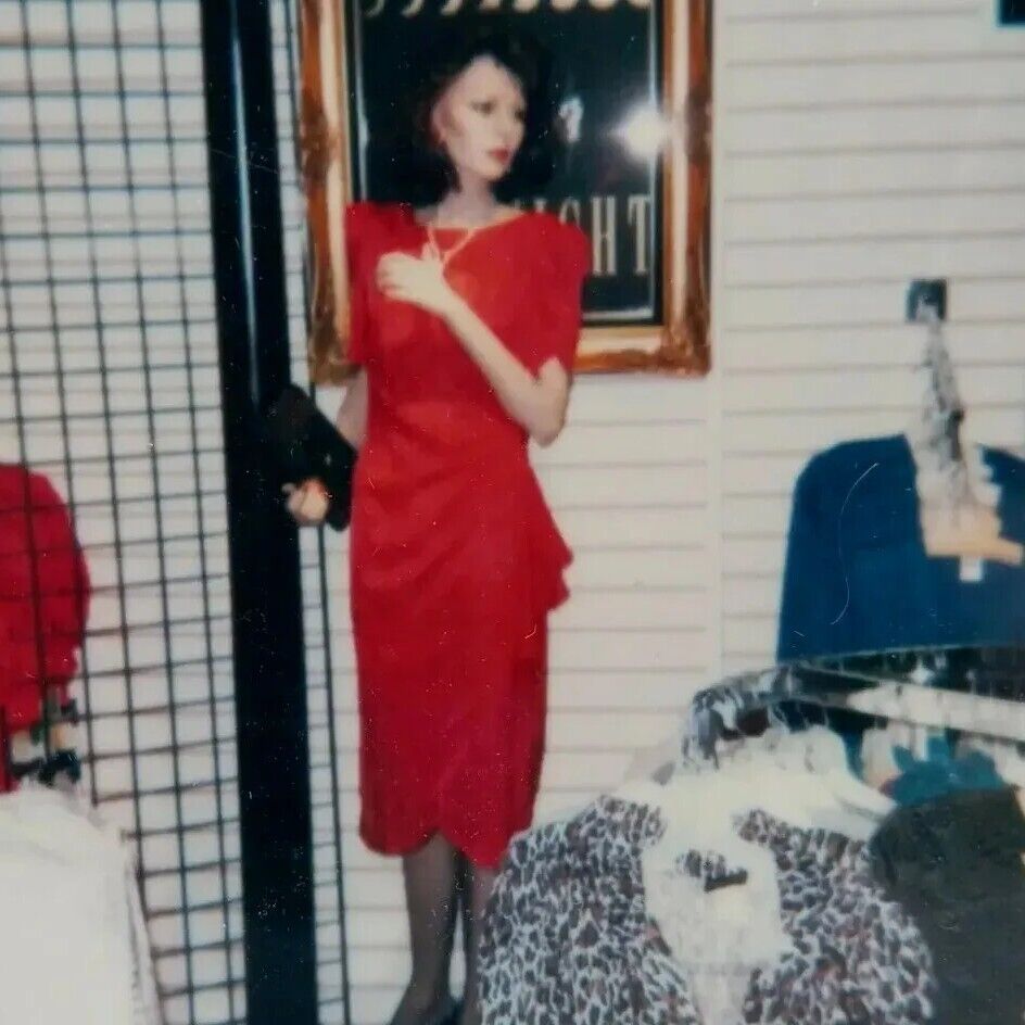Vintage Polaroid Photo Department Store Female Mannequin Red Dress Retro Retail