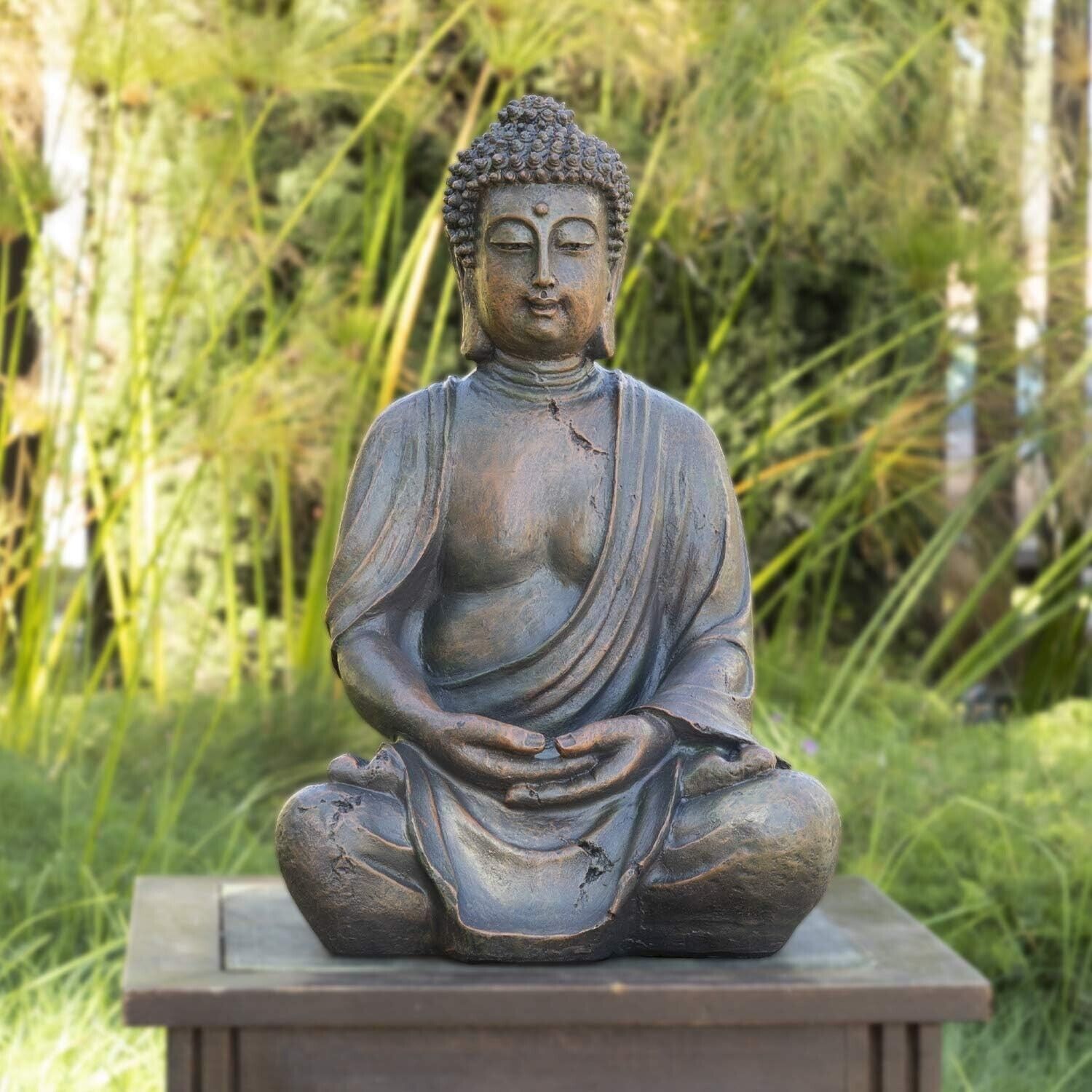 Artificial Stone Meditating Buddha Statue Indoor Outdoor Decor Figurine, 15'' H