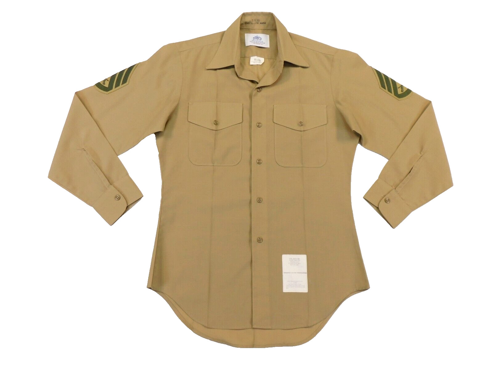 USMC Khaki 2122 Shirt 15 X 33 Long Sleeve Service Dress Poly/Wool US Marine SSgt