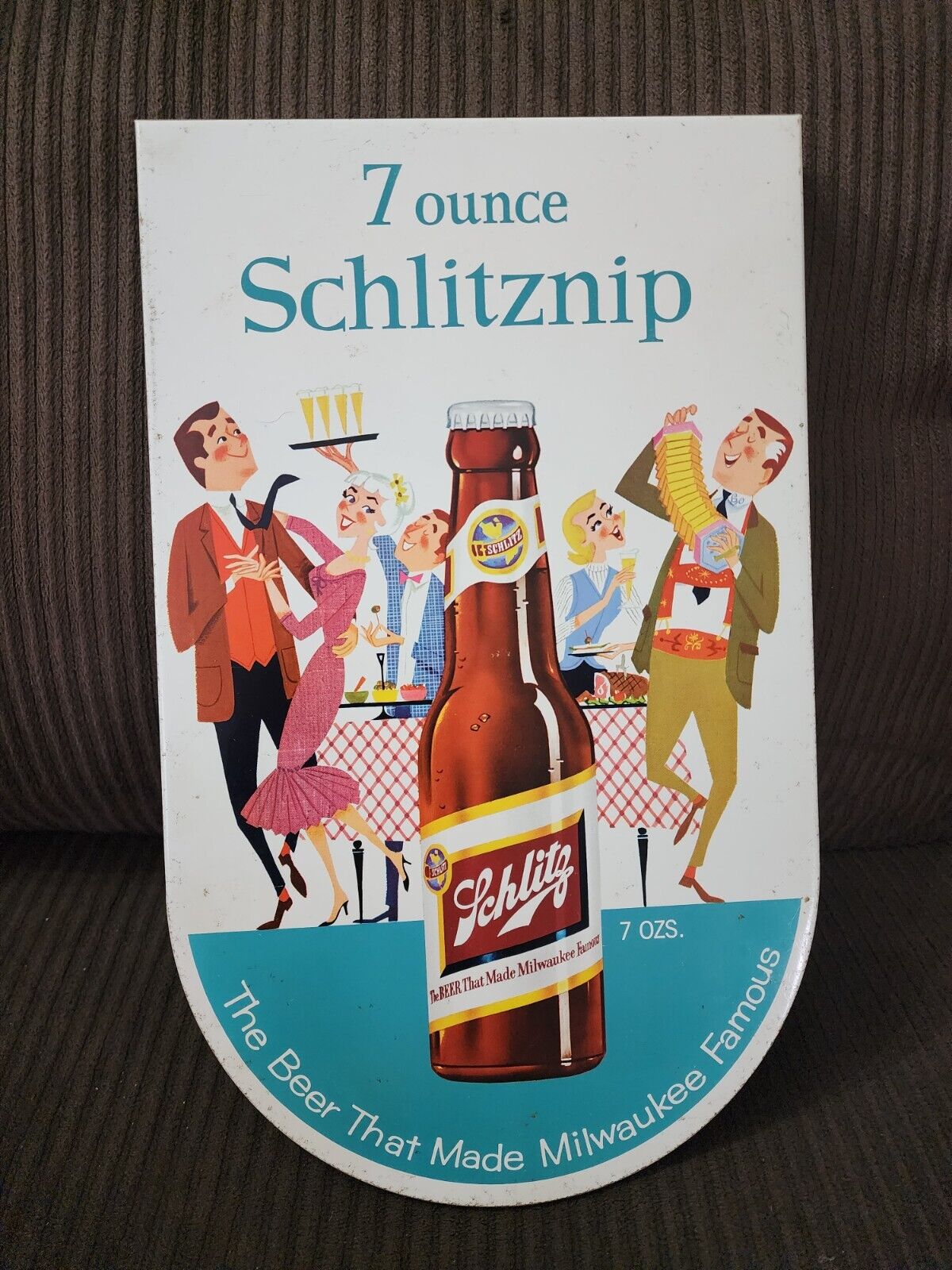 Rare 7oz Bottle Schlitz Beer Sign Original 1958 Metal Tin Litho Milwaukee Bar