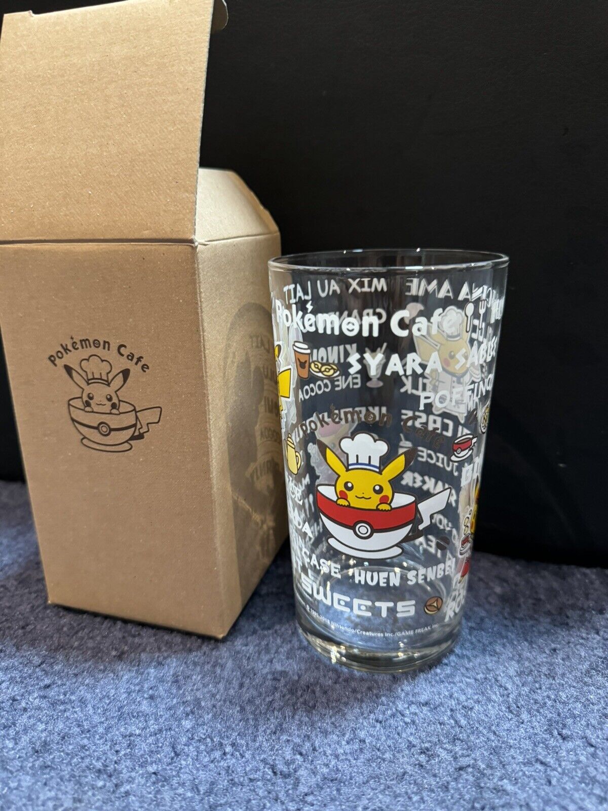Pokemon Cafe Pikachu Glass Cup Drinking Glass glassware W/Box New Japan Made