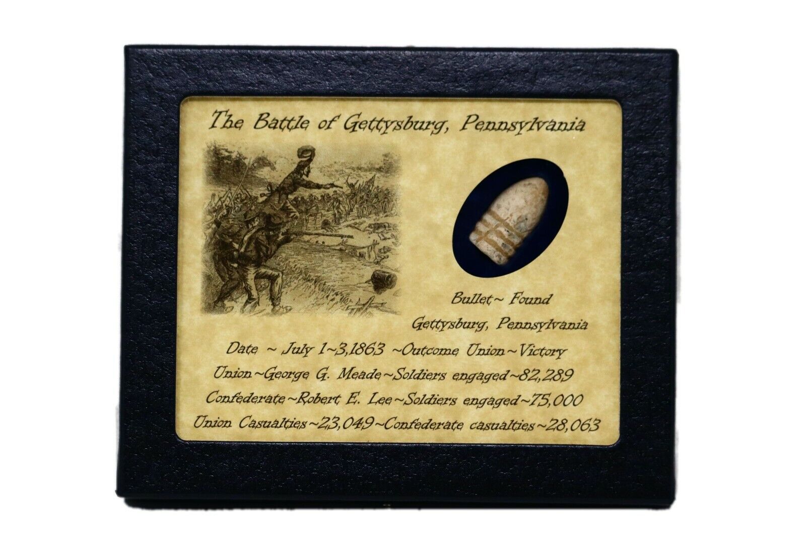 Dropped Civil War Bullet from Gettysburg in Matted Display Case with COA