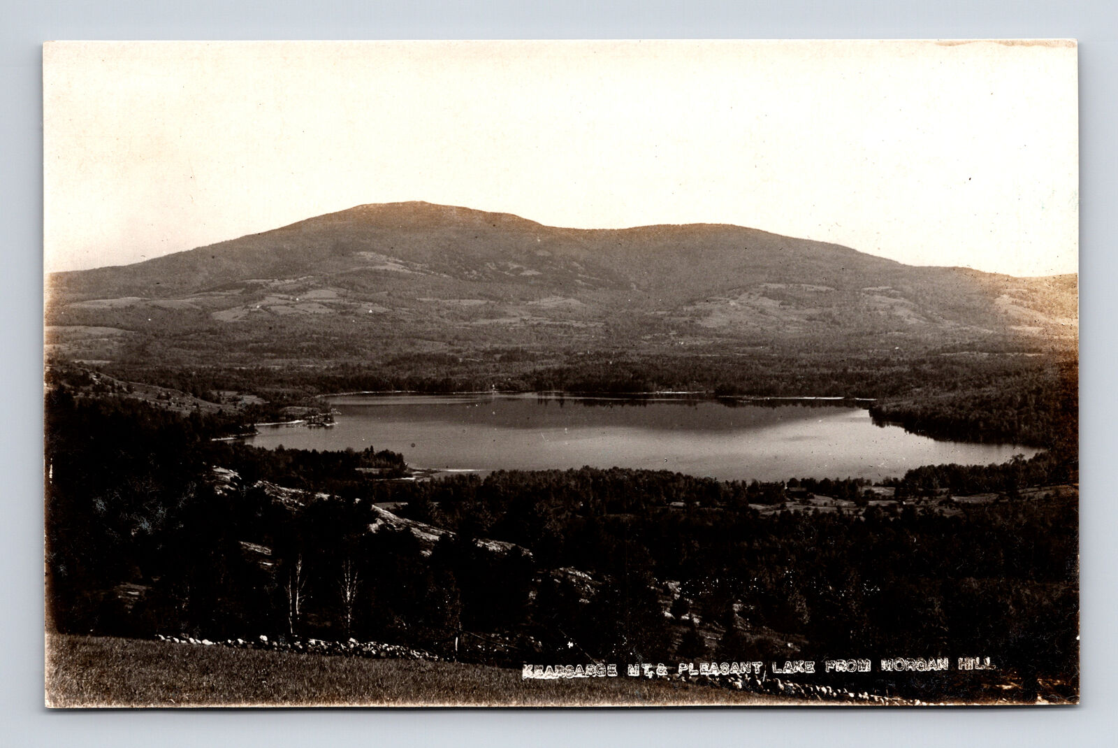 RPPC Scenic View Pleasant Lake Kearsarge Mt from Morgan Hill NH Postcard