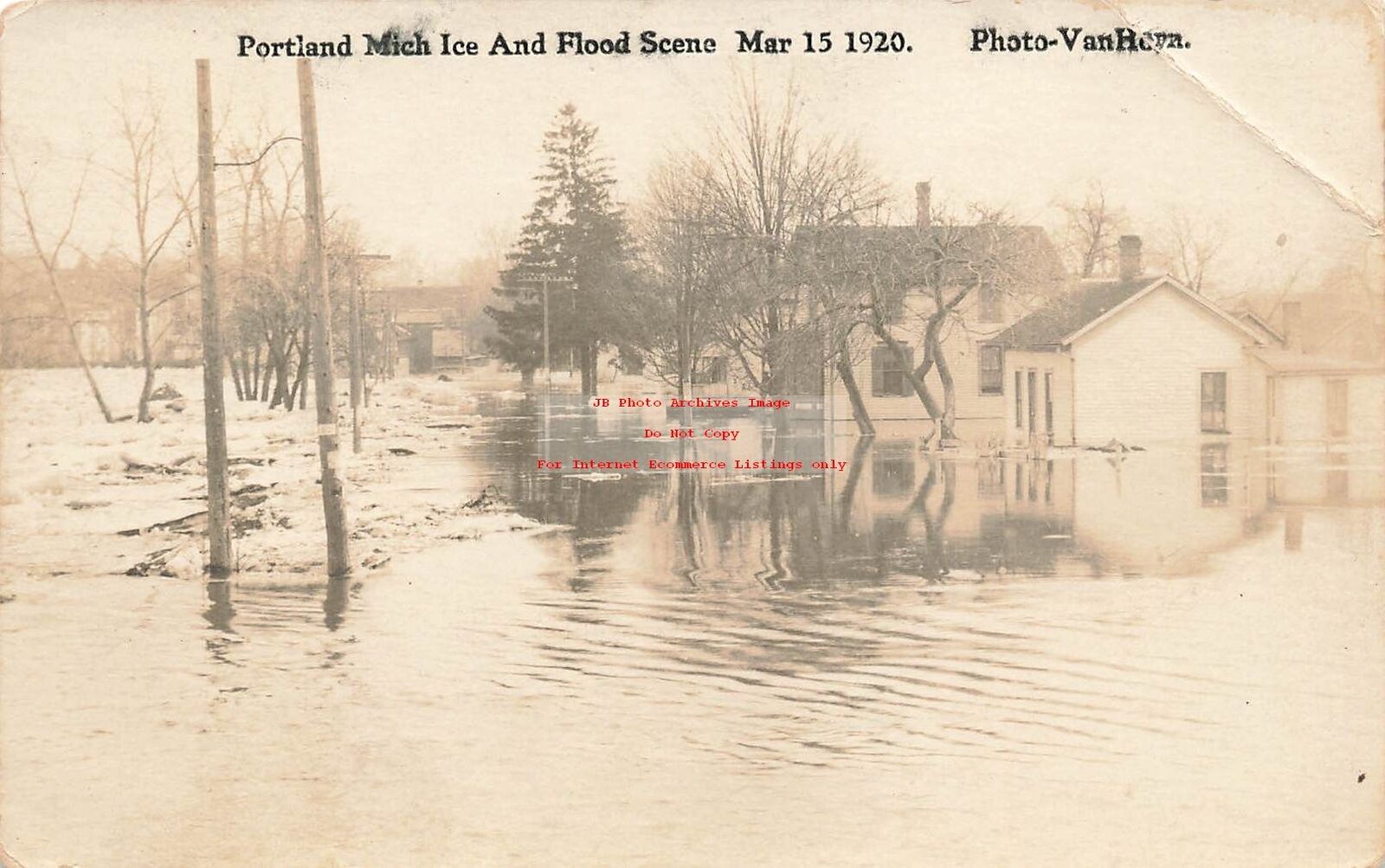 MI, Portland, Michigan, RPPC, Ice & Flood Scene March 1920, Van Horn Photo