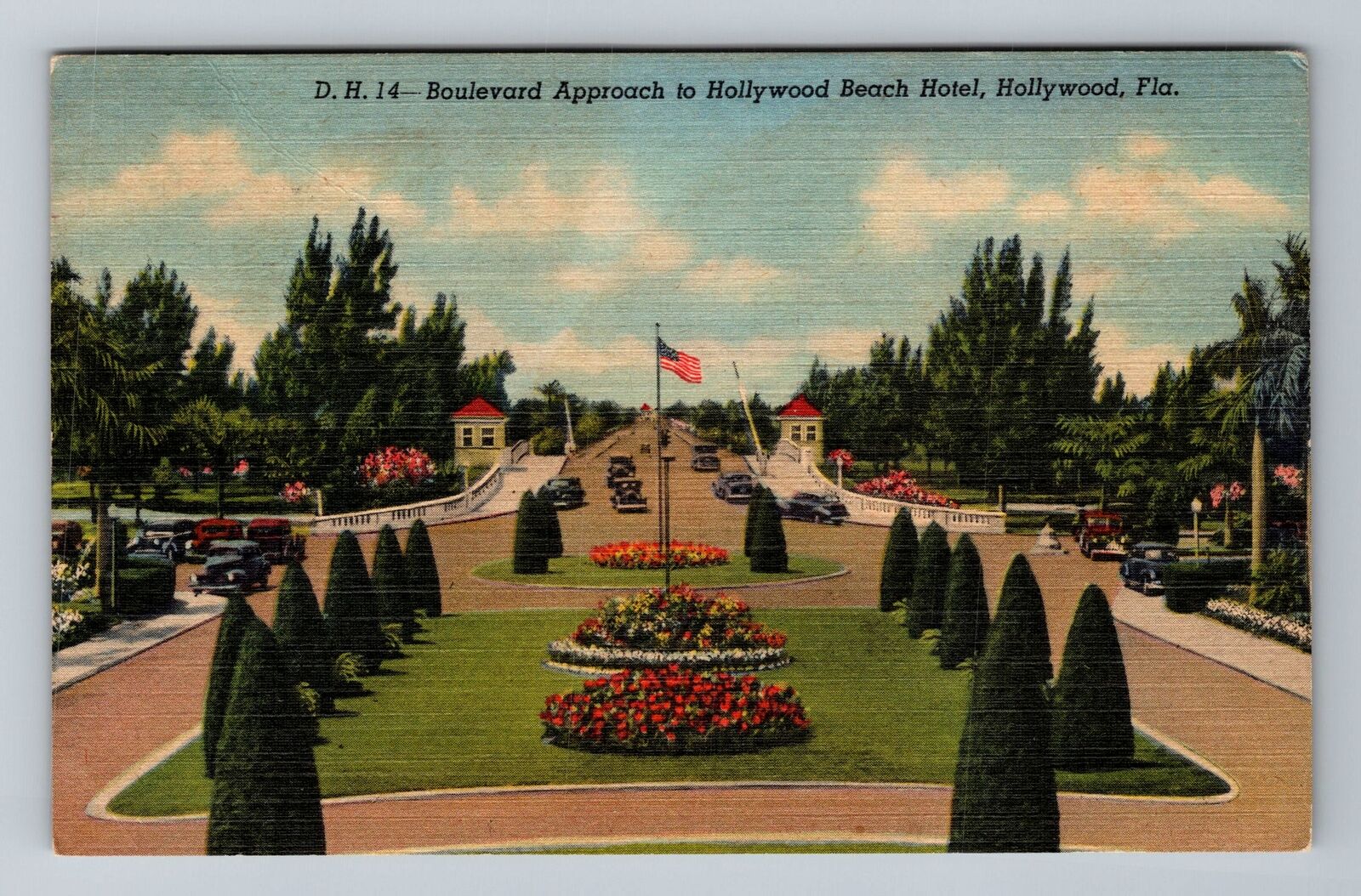 Hollywood FL-Florida Blvd Approach to Hollywood Beach Hotel 1957 Old Postcard